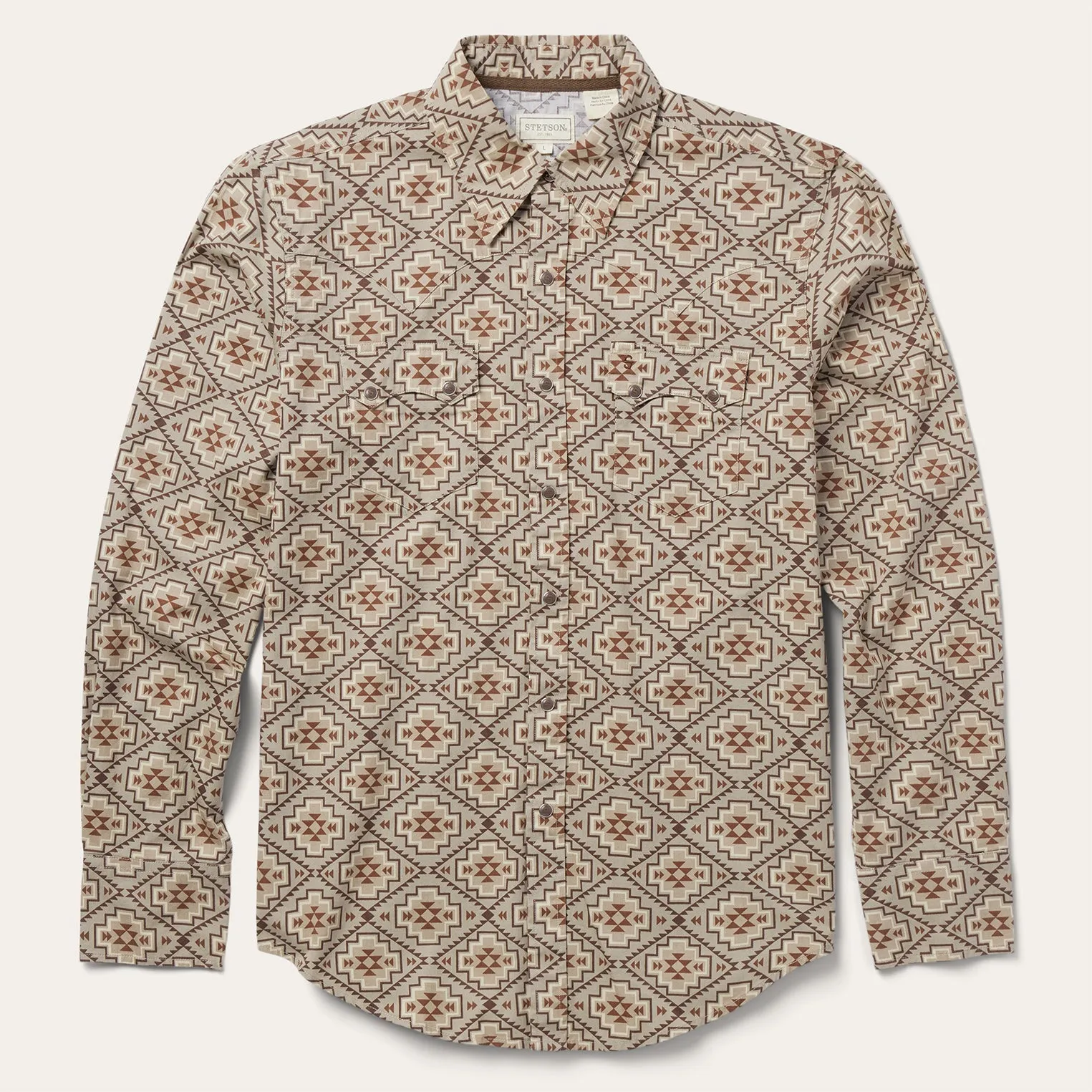 Brown Aztec Poplin Western Shirt -STETSON