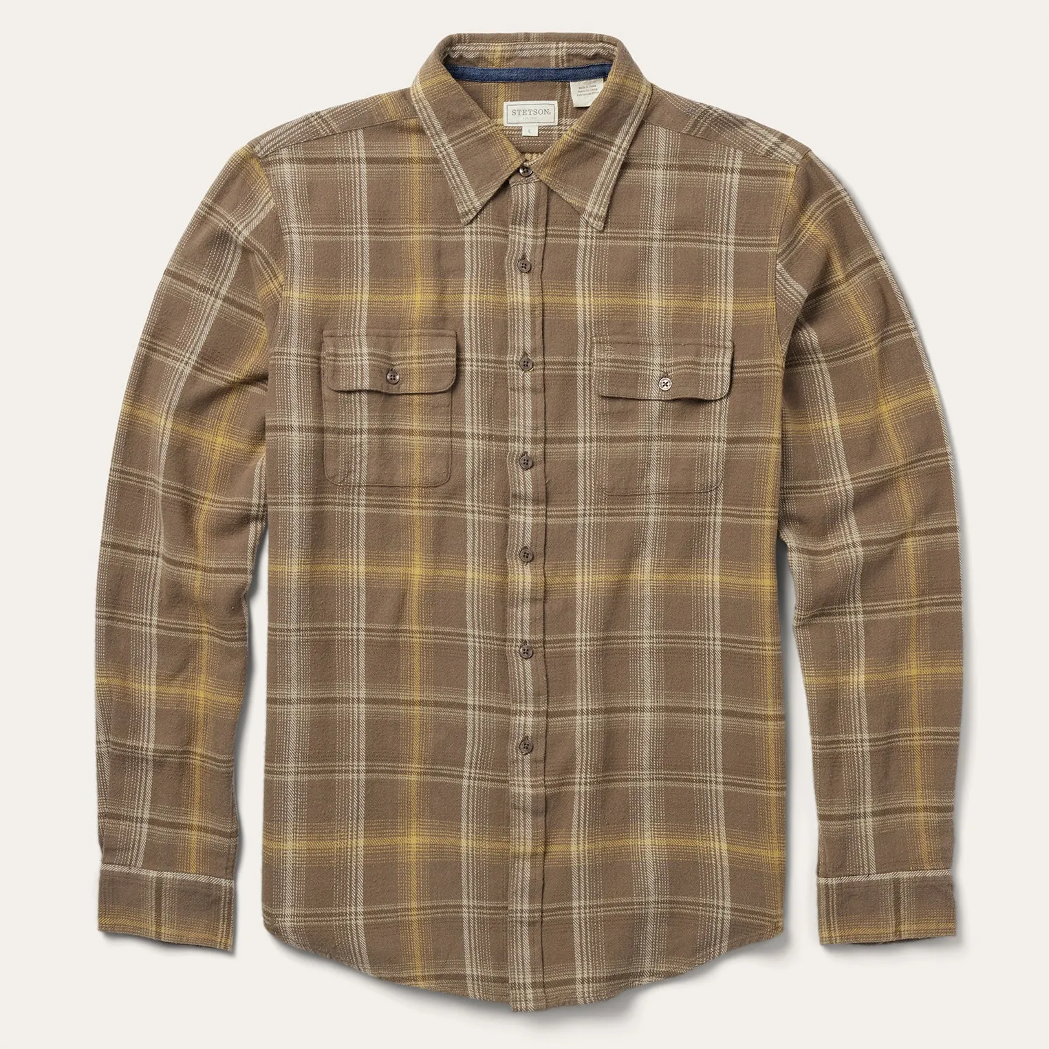 Brown Flannel Button-Front Shirt -STETSON