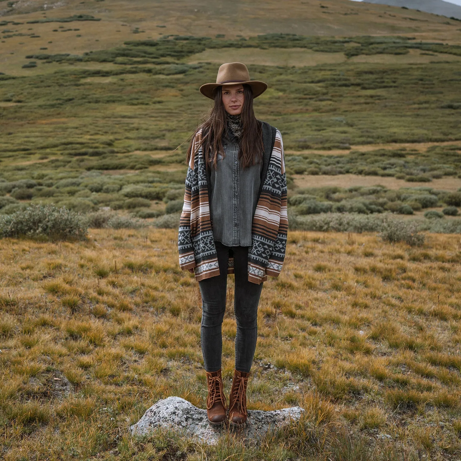 Brown Serape Belted Cardigan -STETSON