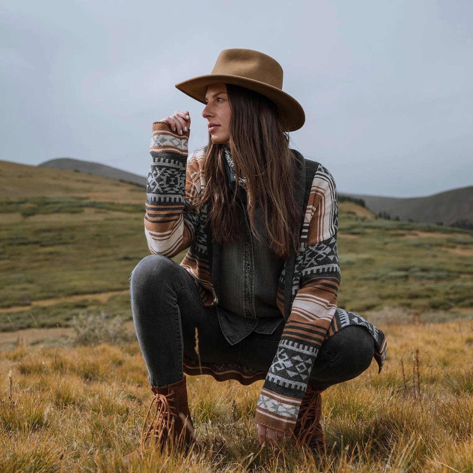 Brown Serape Belted Cardigan -STETSON