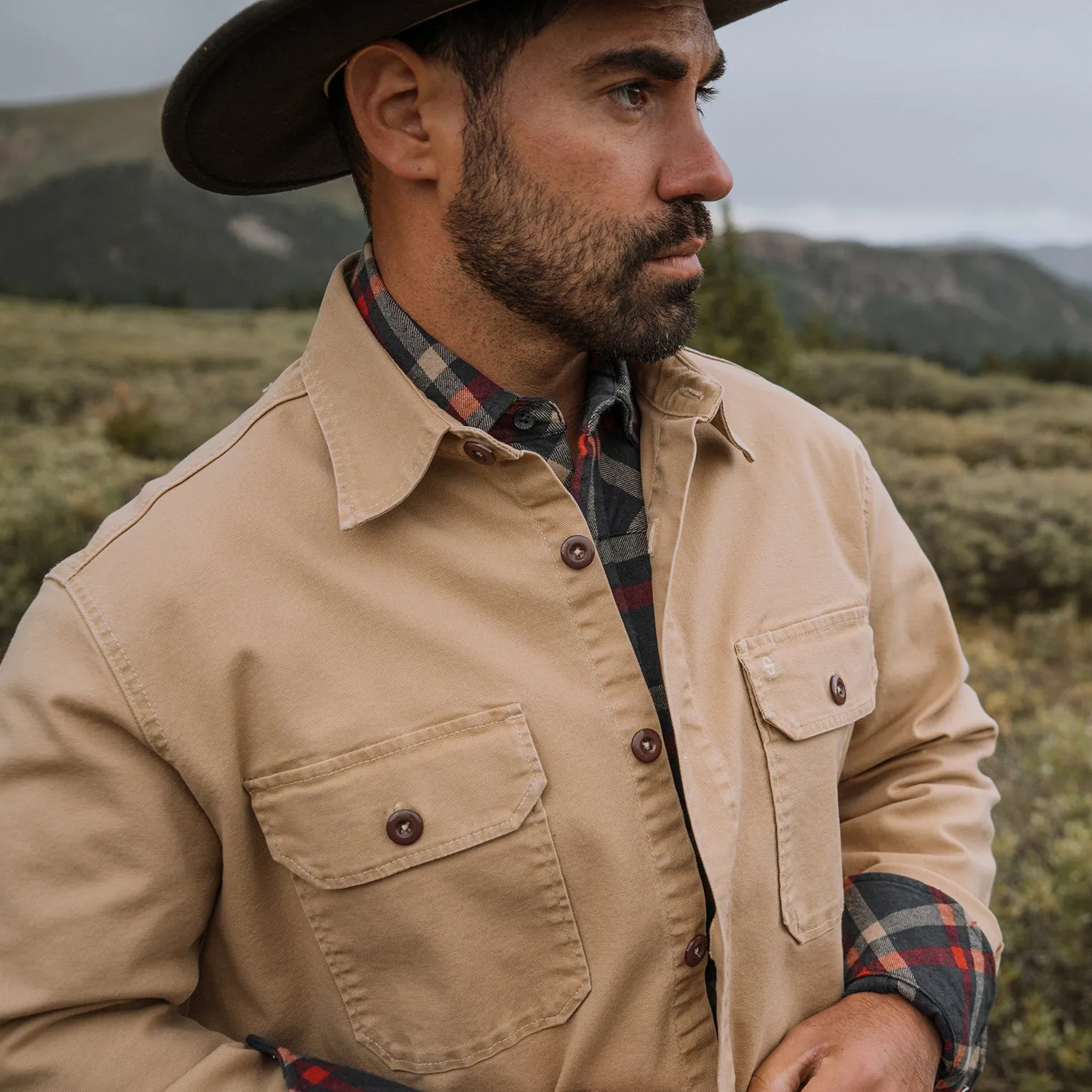 Camel Stretch Canvas Shirt Jacket -STETSON
