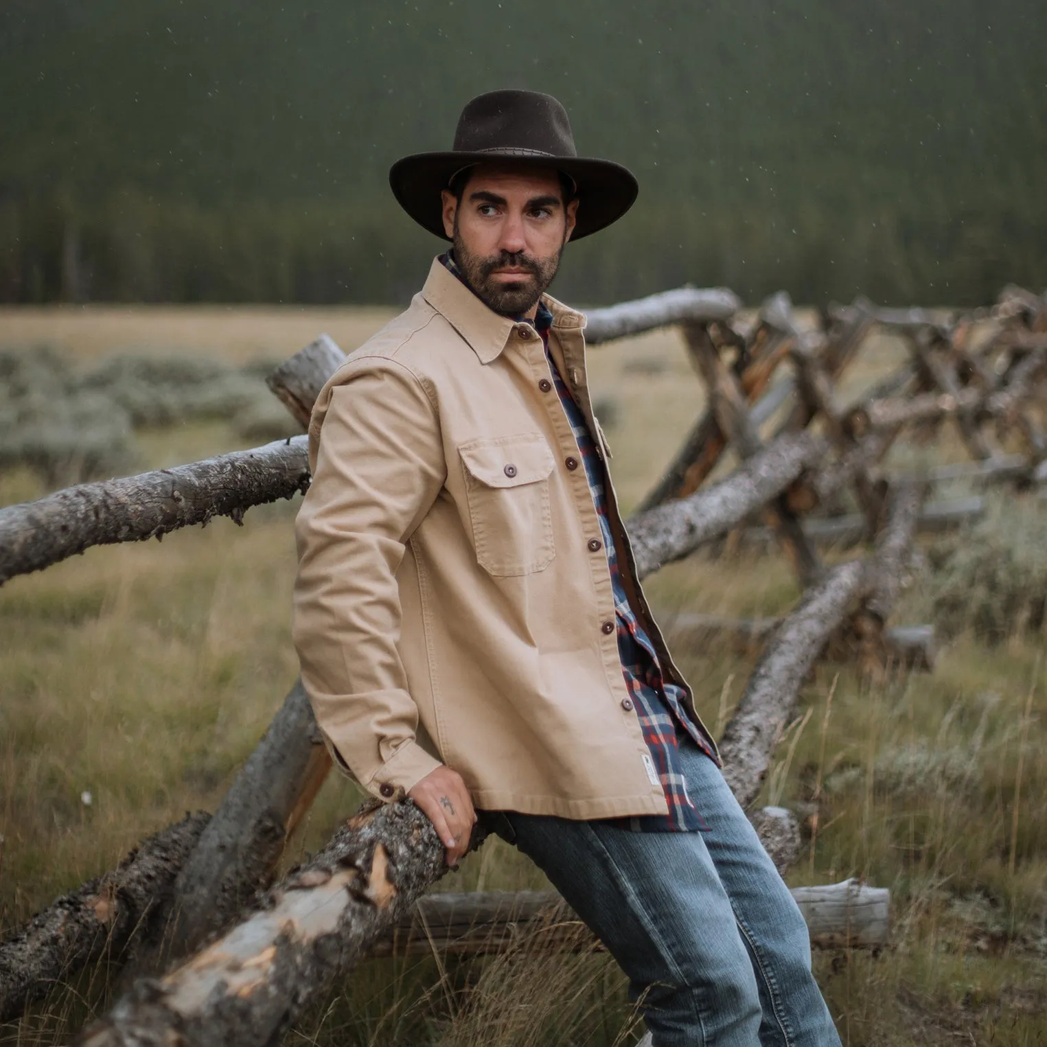 Camel Stretch Canvas Shirt Jacket -STETSON