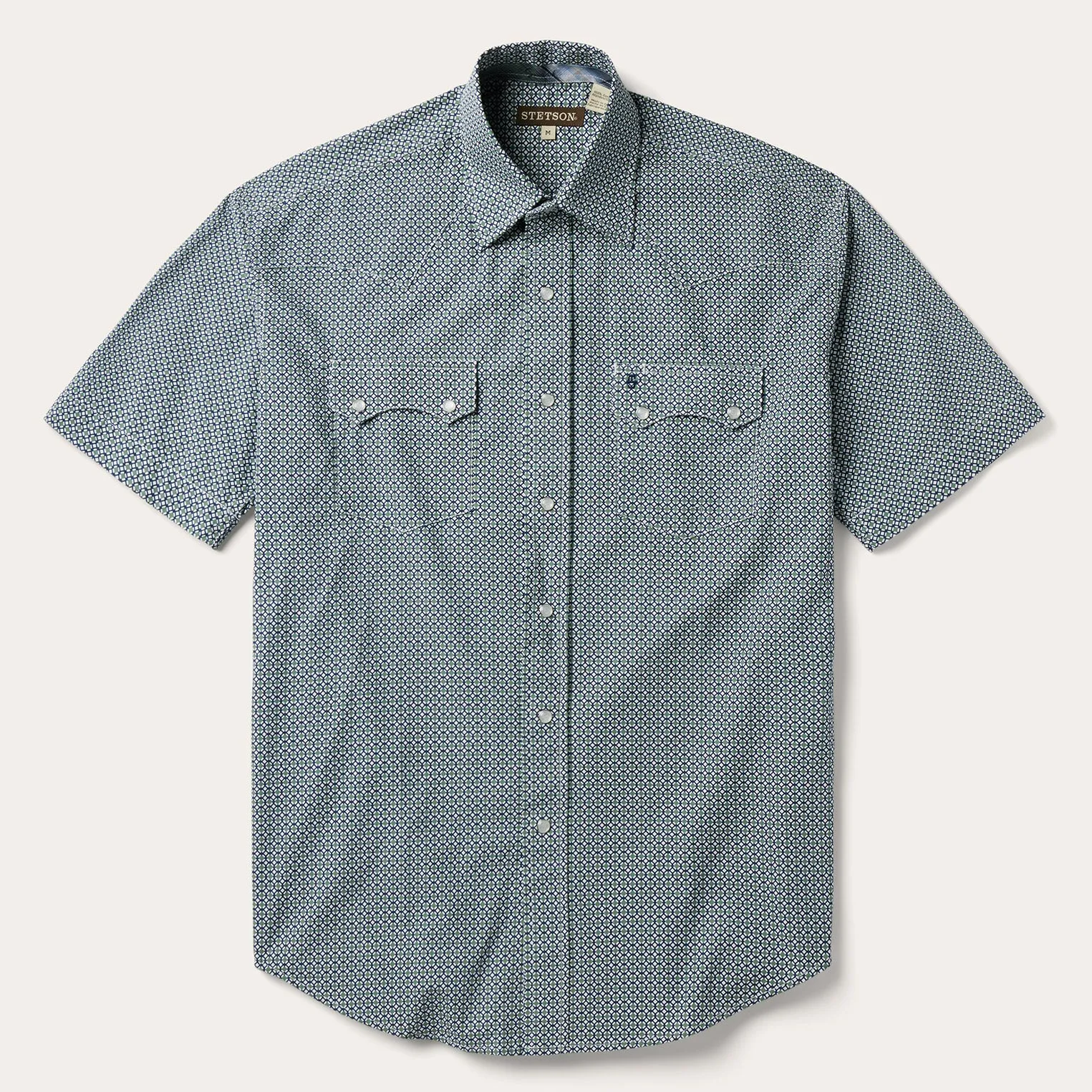 Circle Diamond Print Short Sleeve Western Shirt -STETSON
