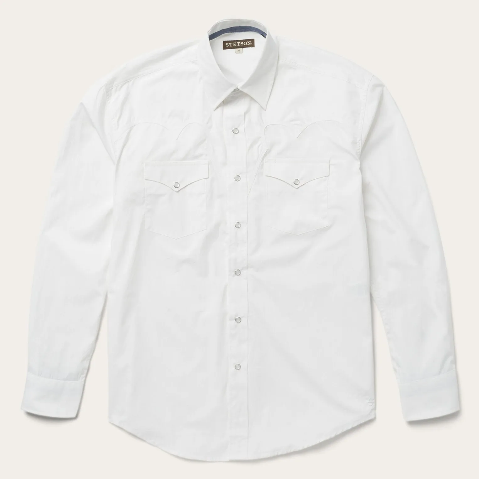 Classic Solid Snap Poplin Shirt In Optic White -STETSON