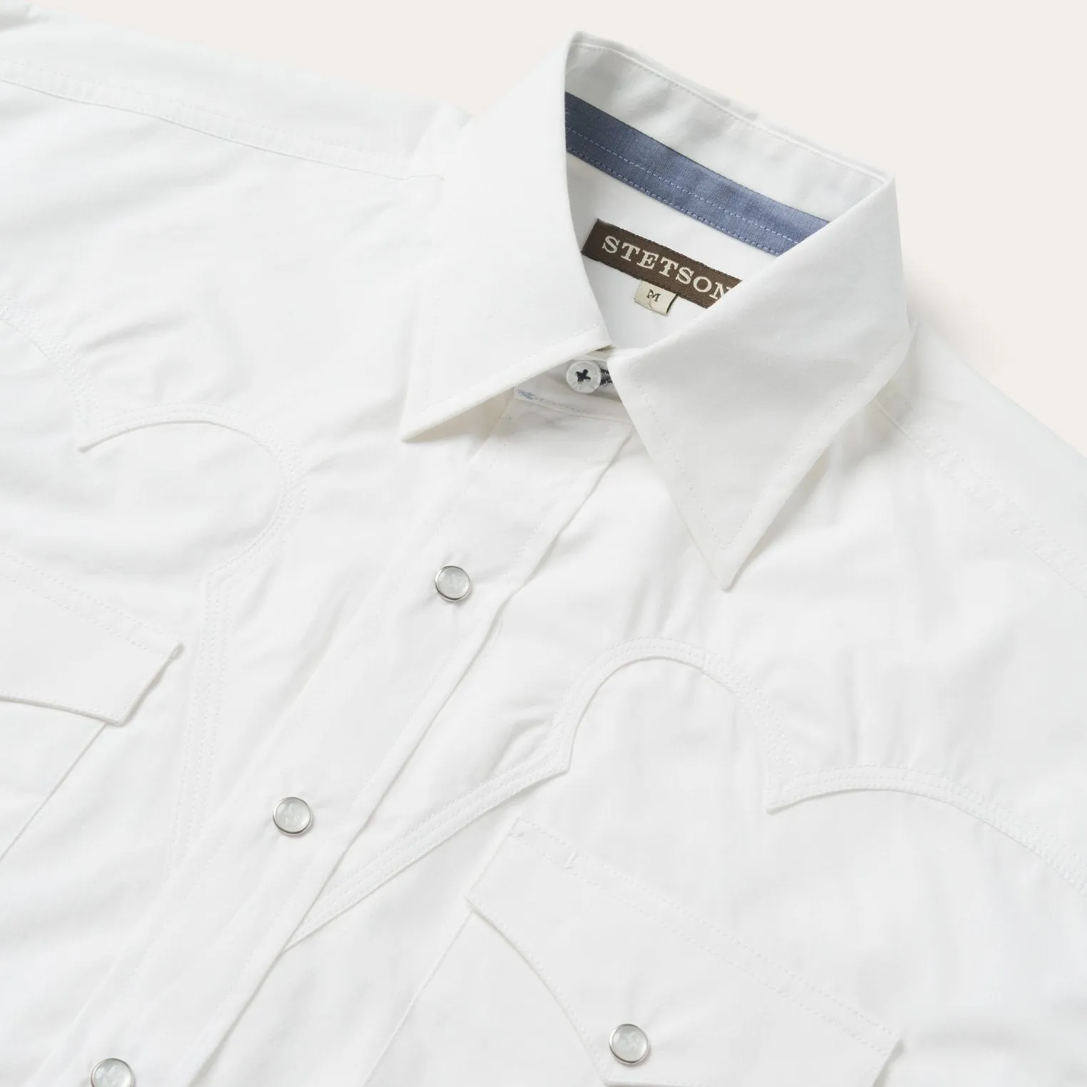 Classic Solid Snap Poplin Shirt In Optic White -STETSON