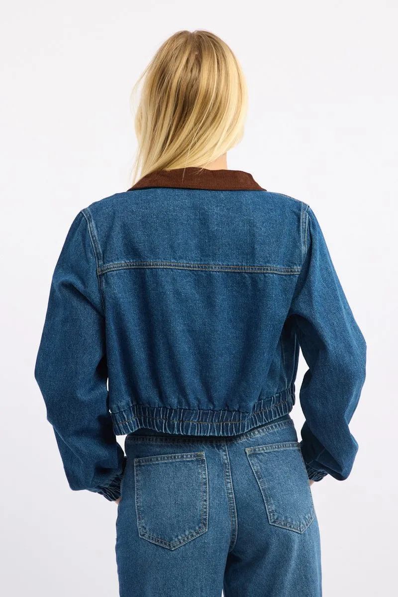 Clearance Price Denim Crop Jacket With Contrast Collar Ally  Ends Soon!