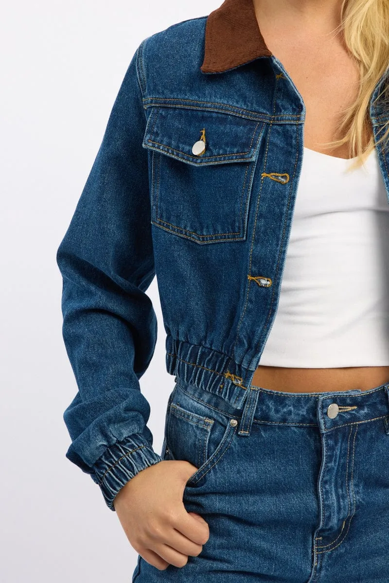 Clearance Price Denim Crop Jacket With Contrast Collar Ally  Ends Soon!