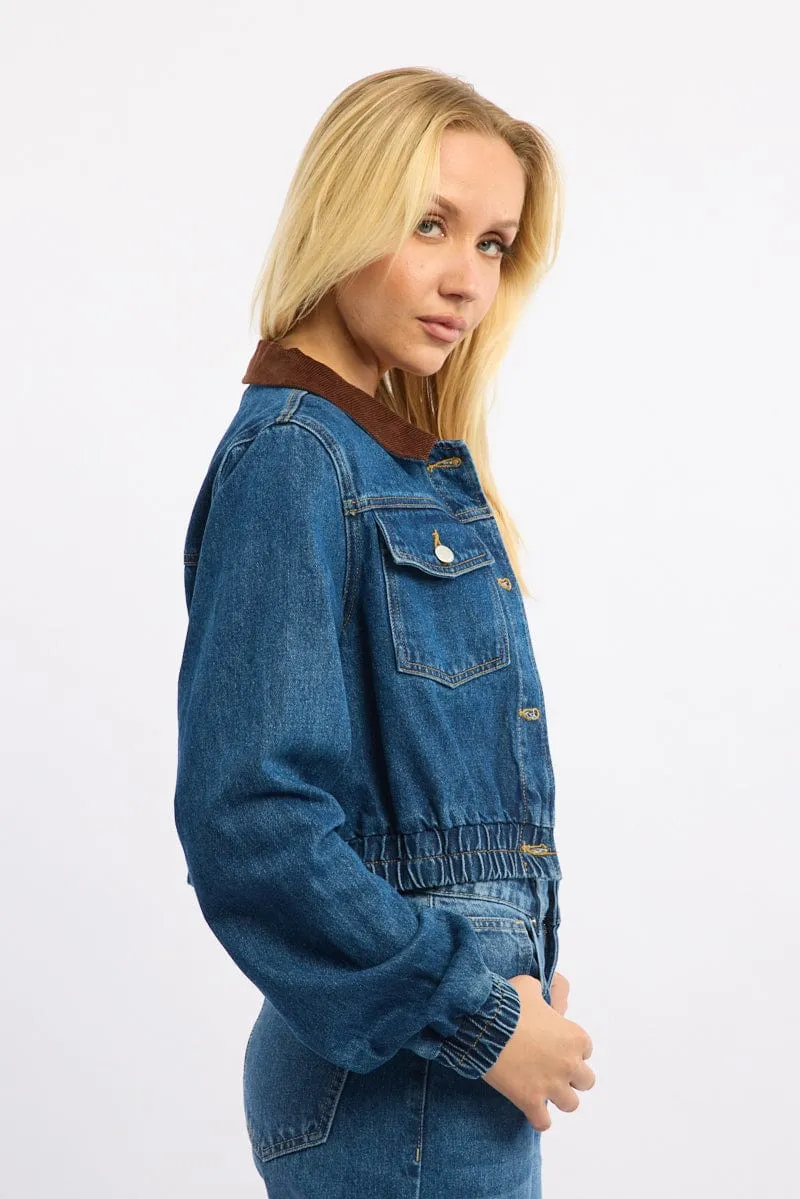 Clearance Price Denim Crop Jacket With Contrast Collar Ally  Ends Soon!