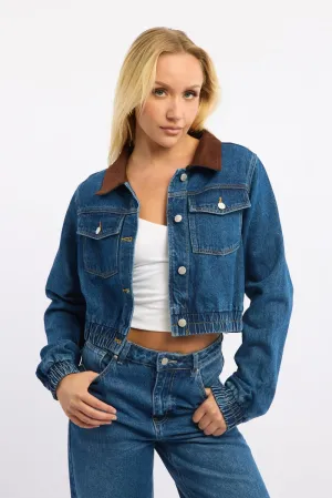 Clearance Price Denim Crop Jacket With Contrast Collar Ally  Ends Soon!