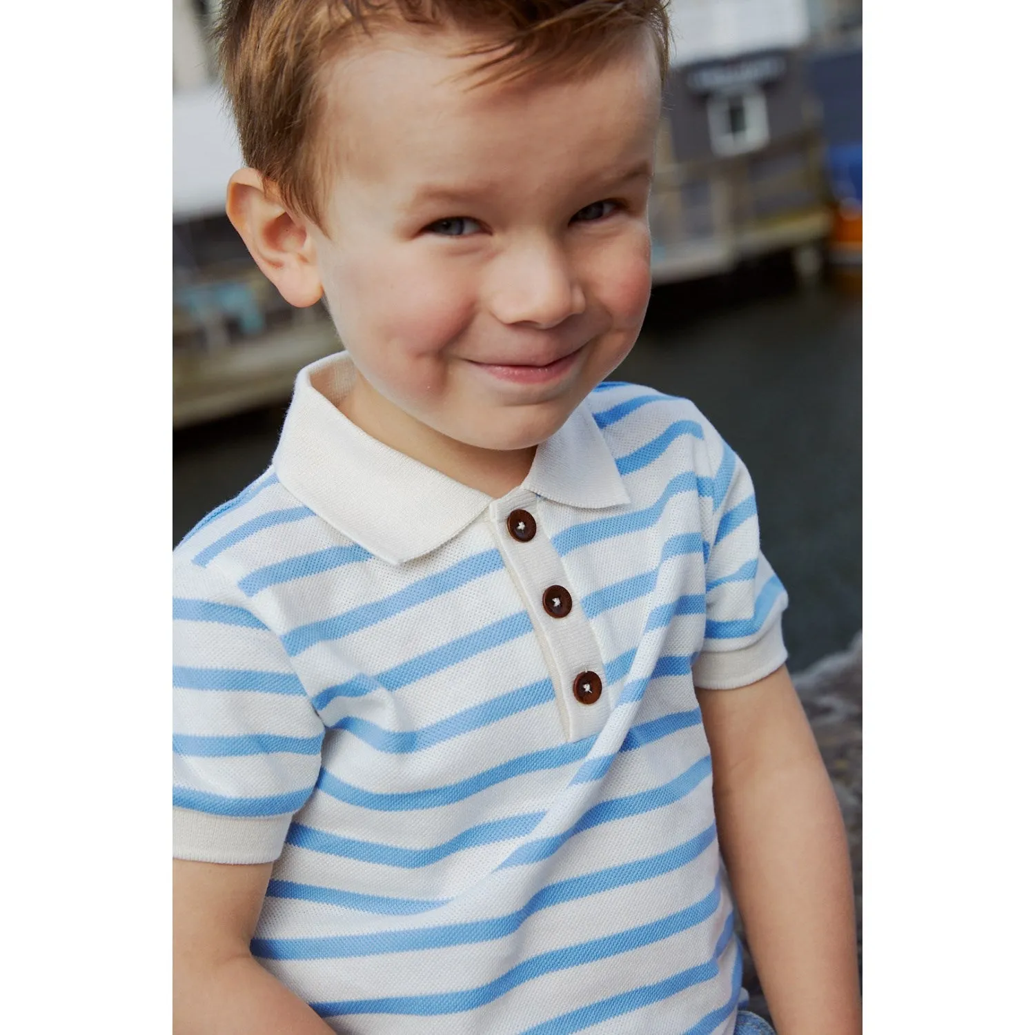 COPENHAGEN COLORS Sky Blue Stripe Pique Stripe Poloshirt