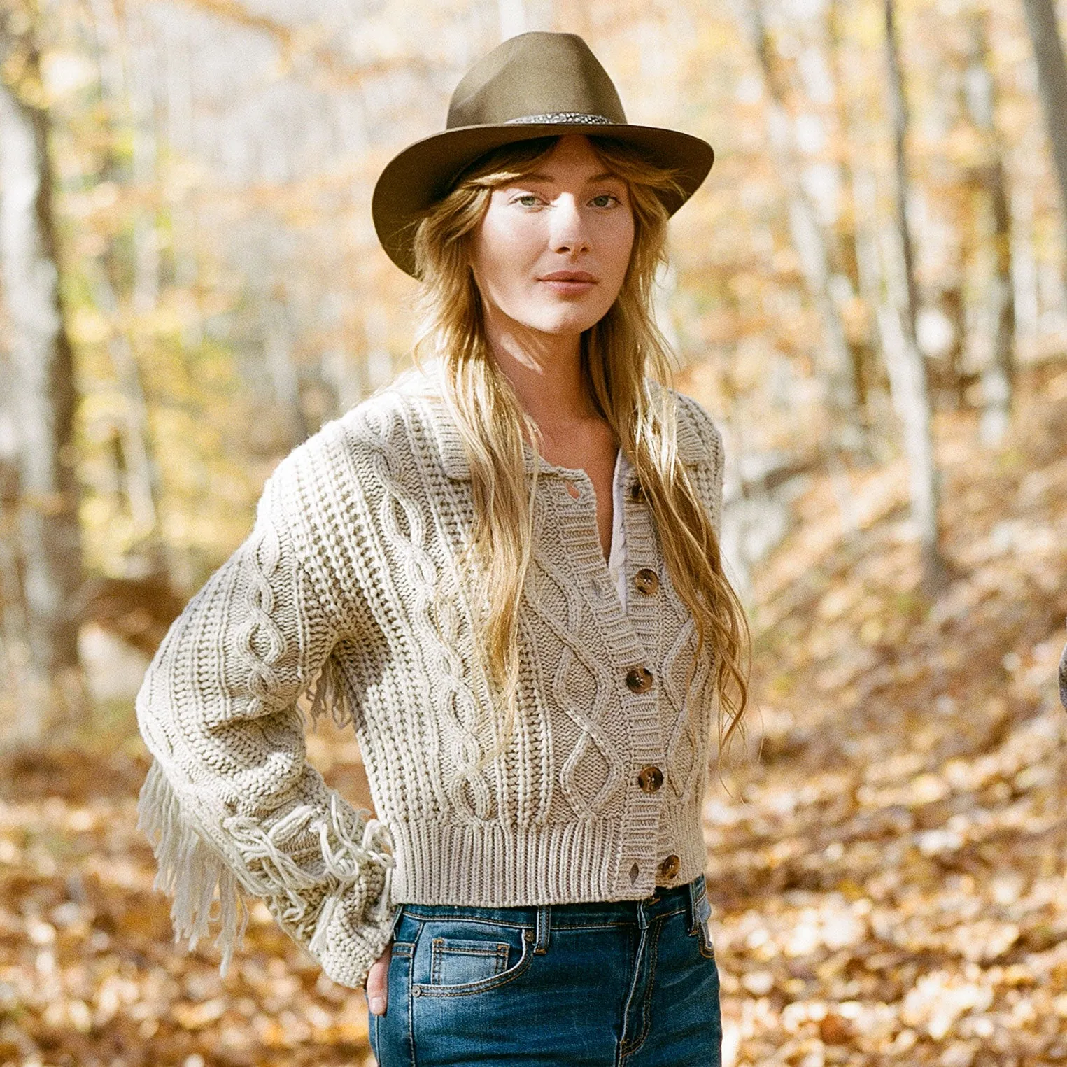 Cream Fringed Cardigan -STETSON