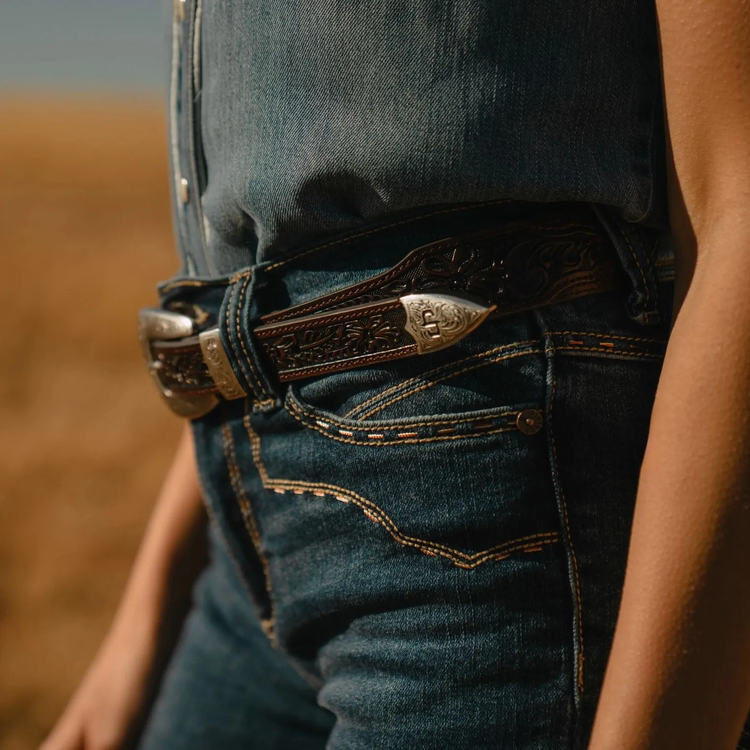 Croco Print Tooled Tapered Belt -STETSON