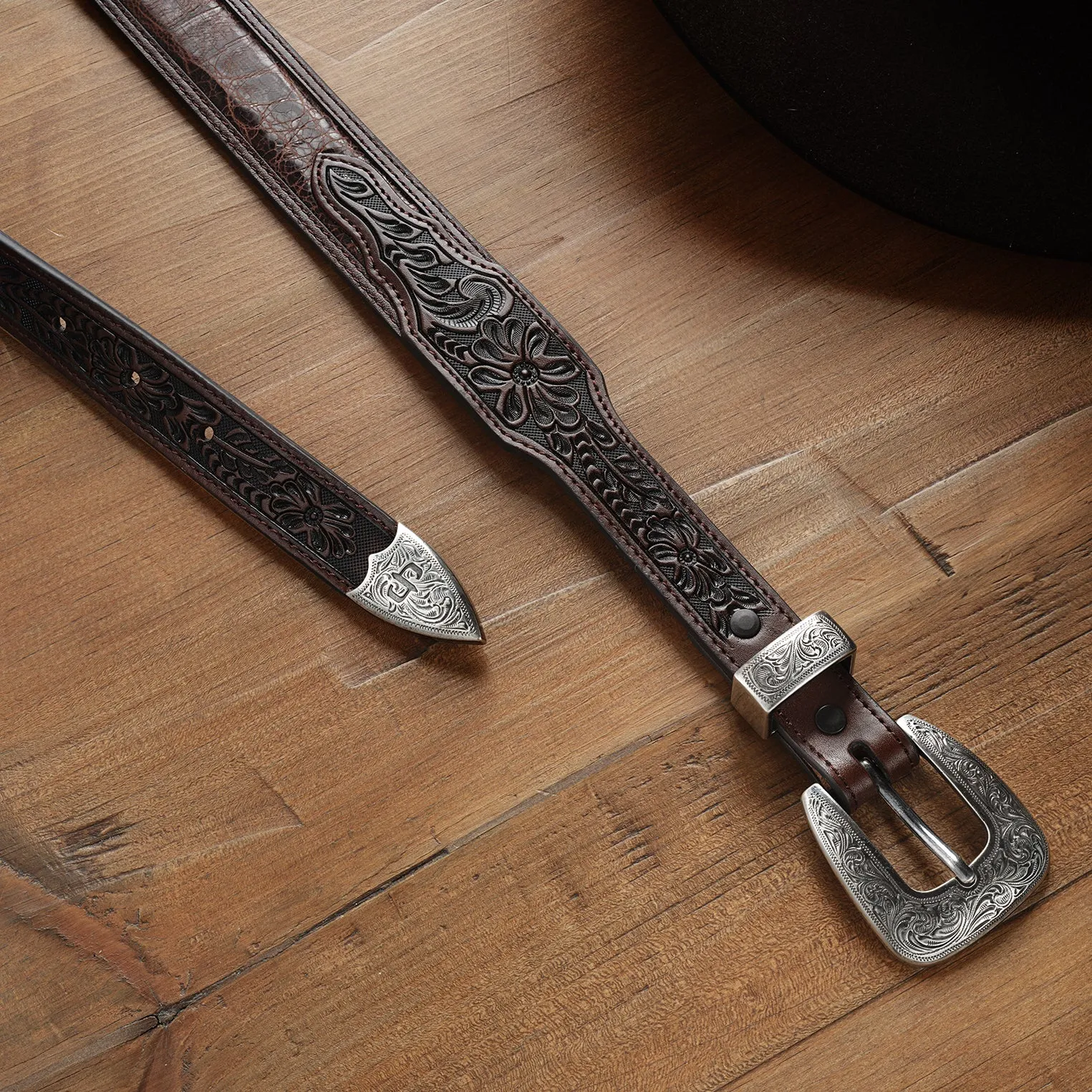 Croco Print Tooled Tapered Belt -STETSON