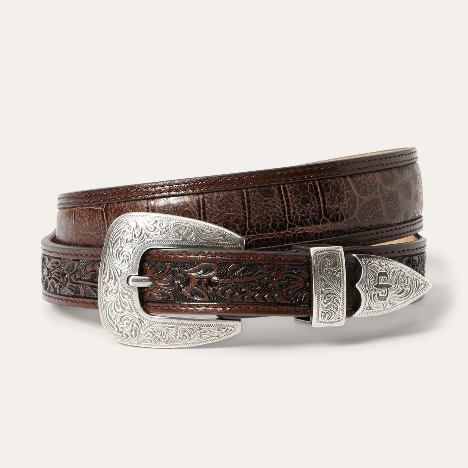 Croco Print Tooled Tapered Belt -STETSON