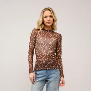 Dark Brown Boot Stitch Mesh Long Sleeve
