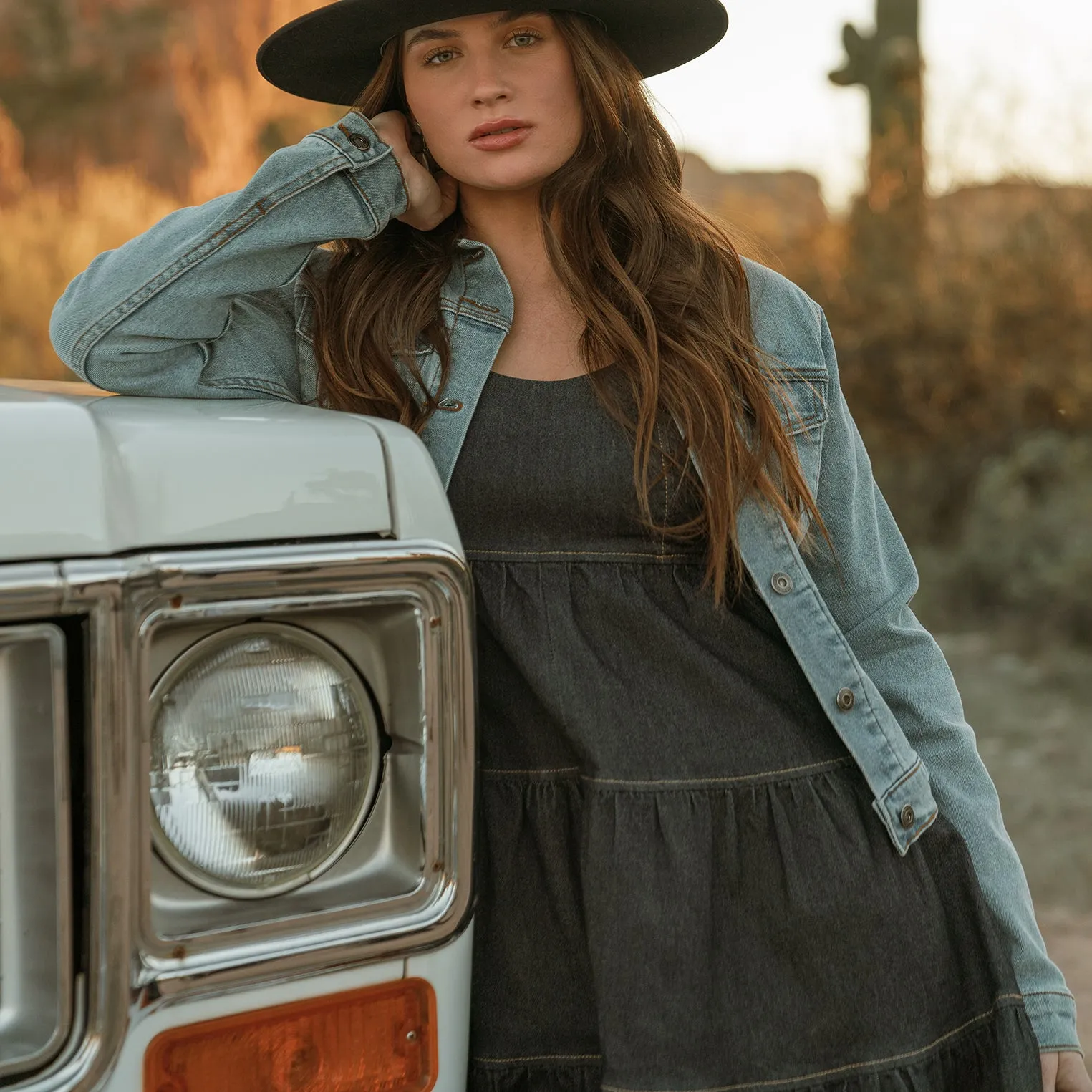 Dark Denim Dress With Contrast Top Stitching -STETSON