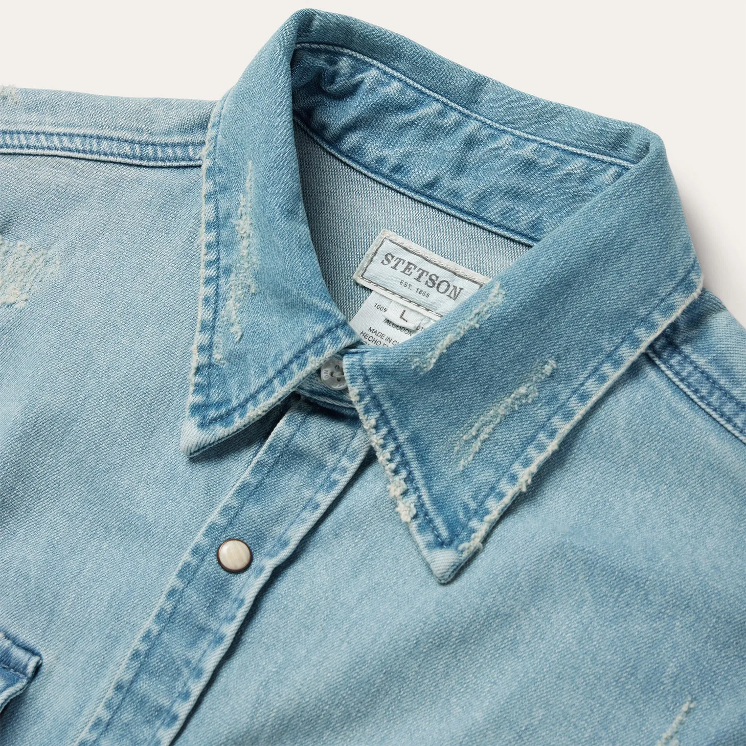 Distressed Denim Western Shirt -STETSON