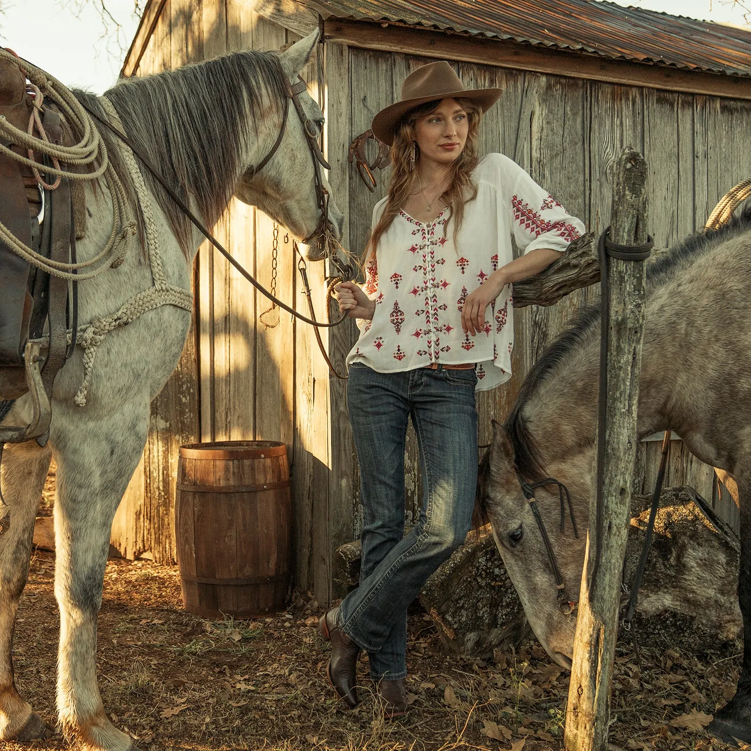 Dobby Peasant Blouse -STETSON