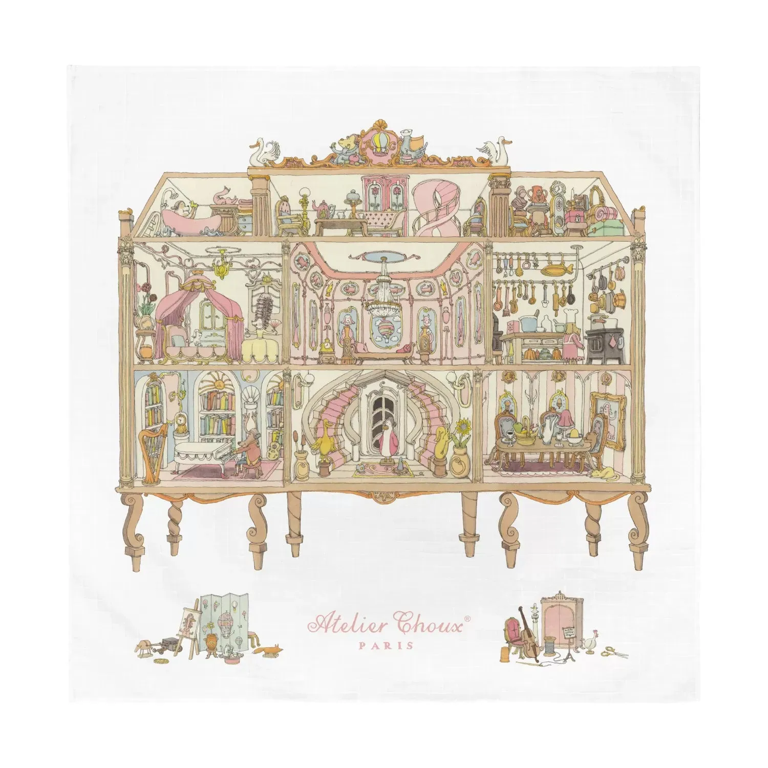 Doll House Organic Cotton Swaddle & Bib with Gift Box Set