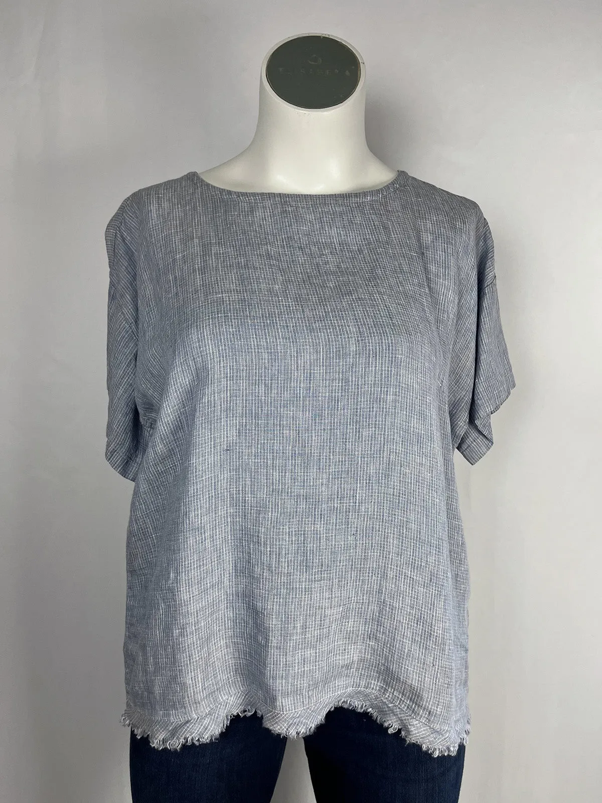 Eileen Fisher Size L (14/16) Light Blue Micro Plaid Top