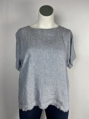 Eileen Fisher Size L (14/16) Light Blue Micro Plaid Top