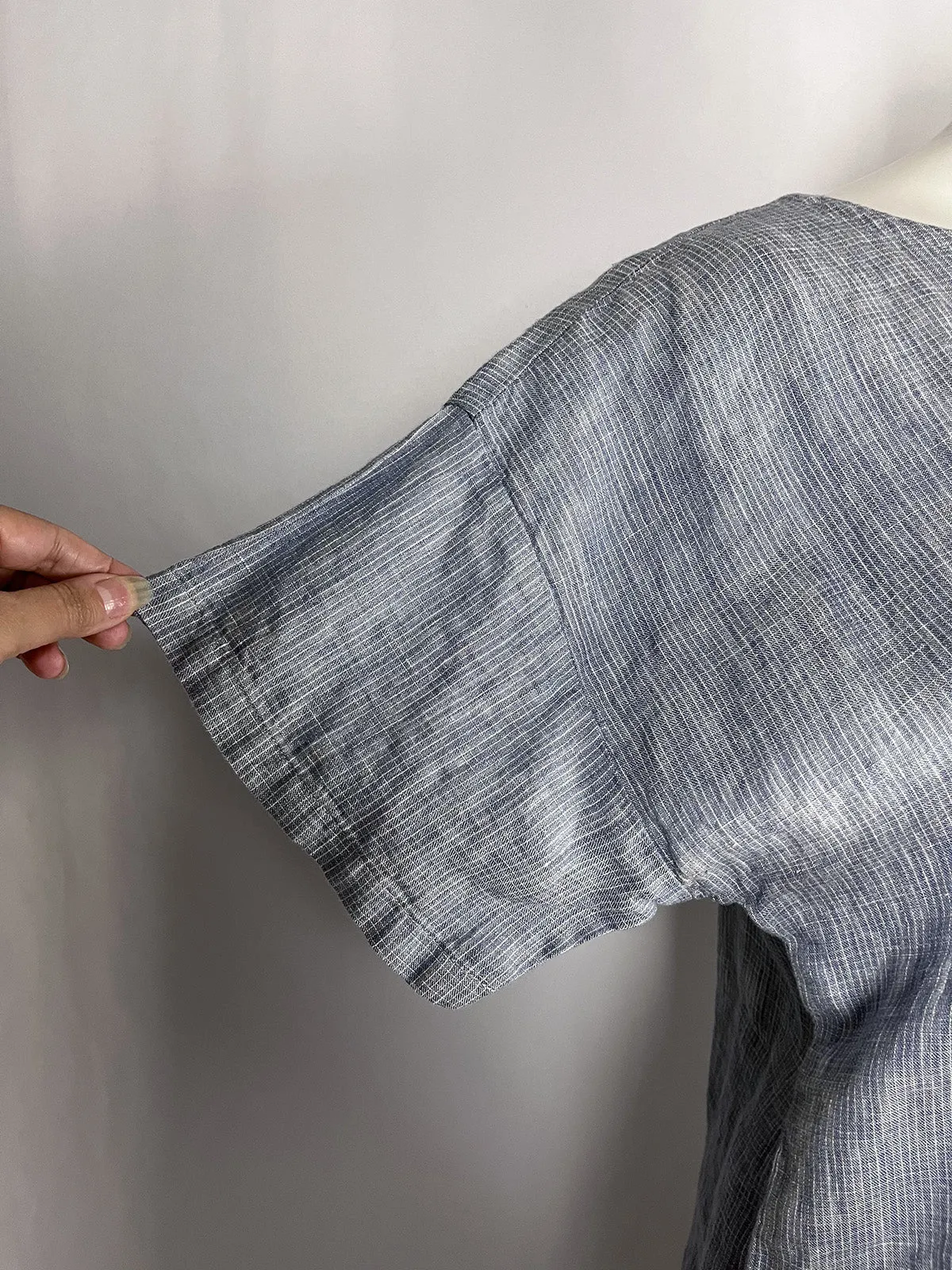 Eileen Fisher Size L (14/16) Light Blue Micro Plaid Top