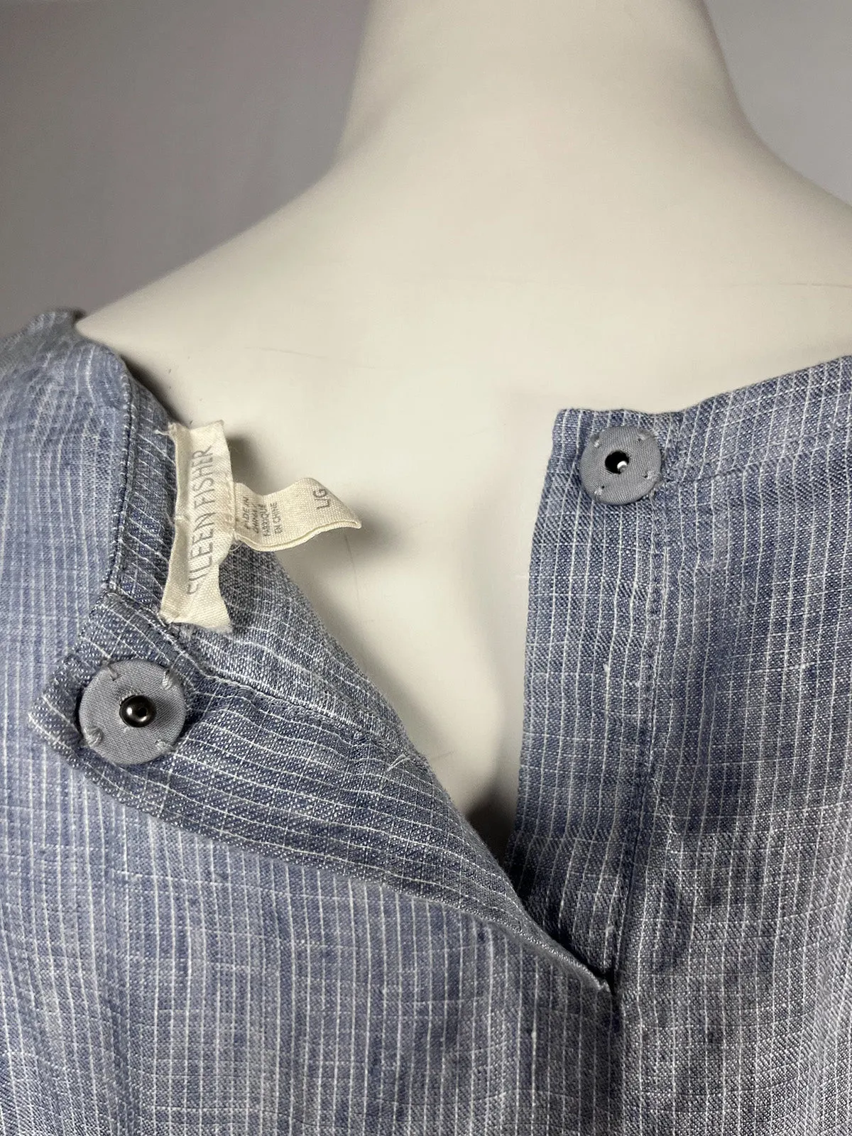 Eileen Fisher Size L (14/16) Light Blue Micro Plaid Top