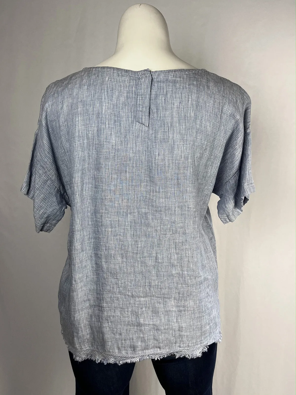 Eileen Fisher Size L (14/16) Light Blue Micro Plaid Top