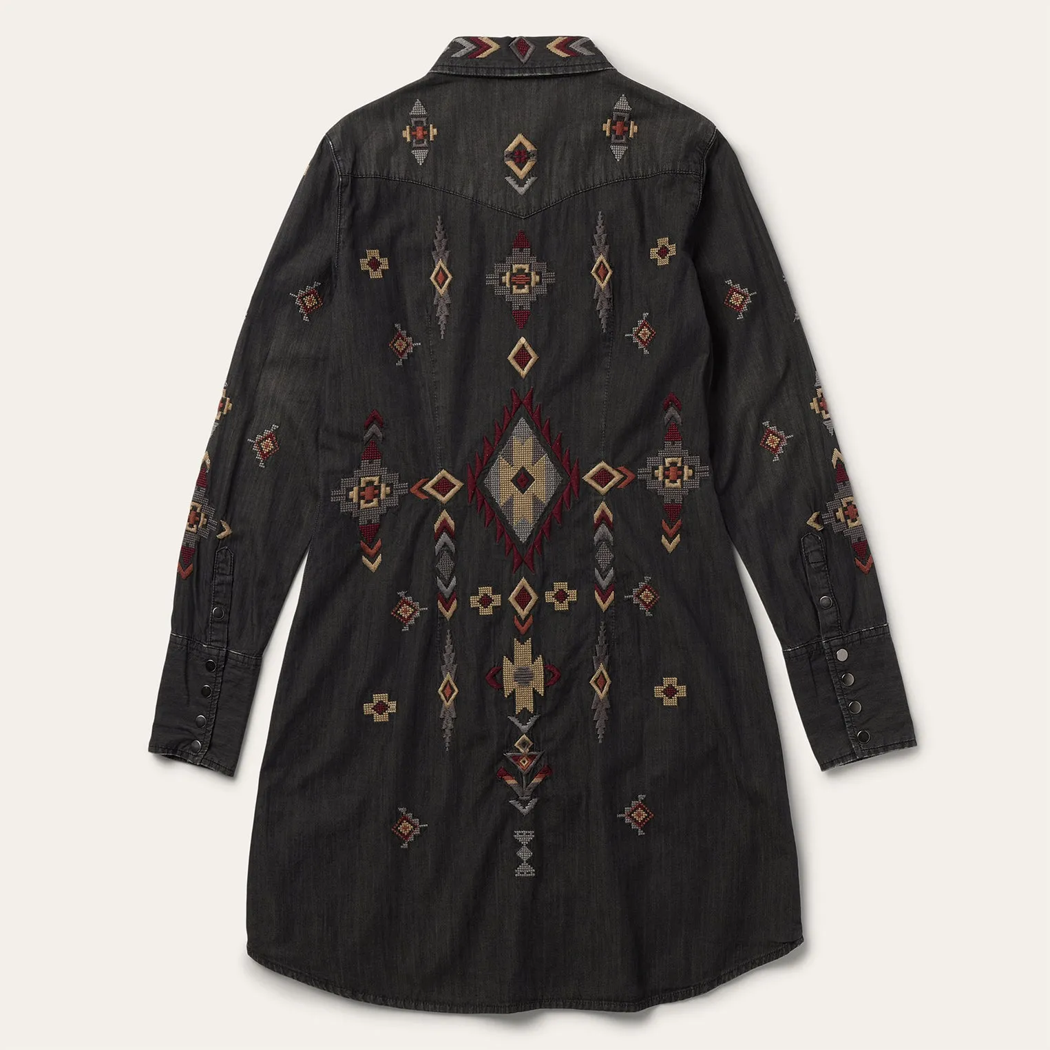 Embroidered Black Denim Shirt Dress -STETSON