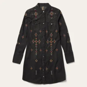 Embroidered Black Denim Shirt Dress -STETSON