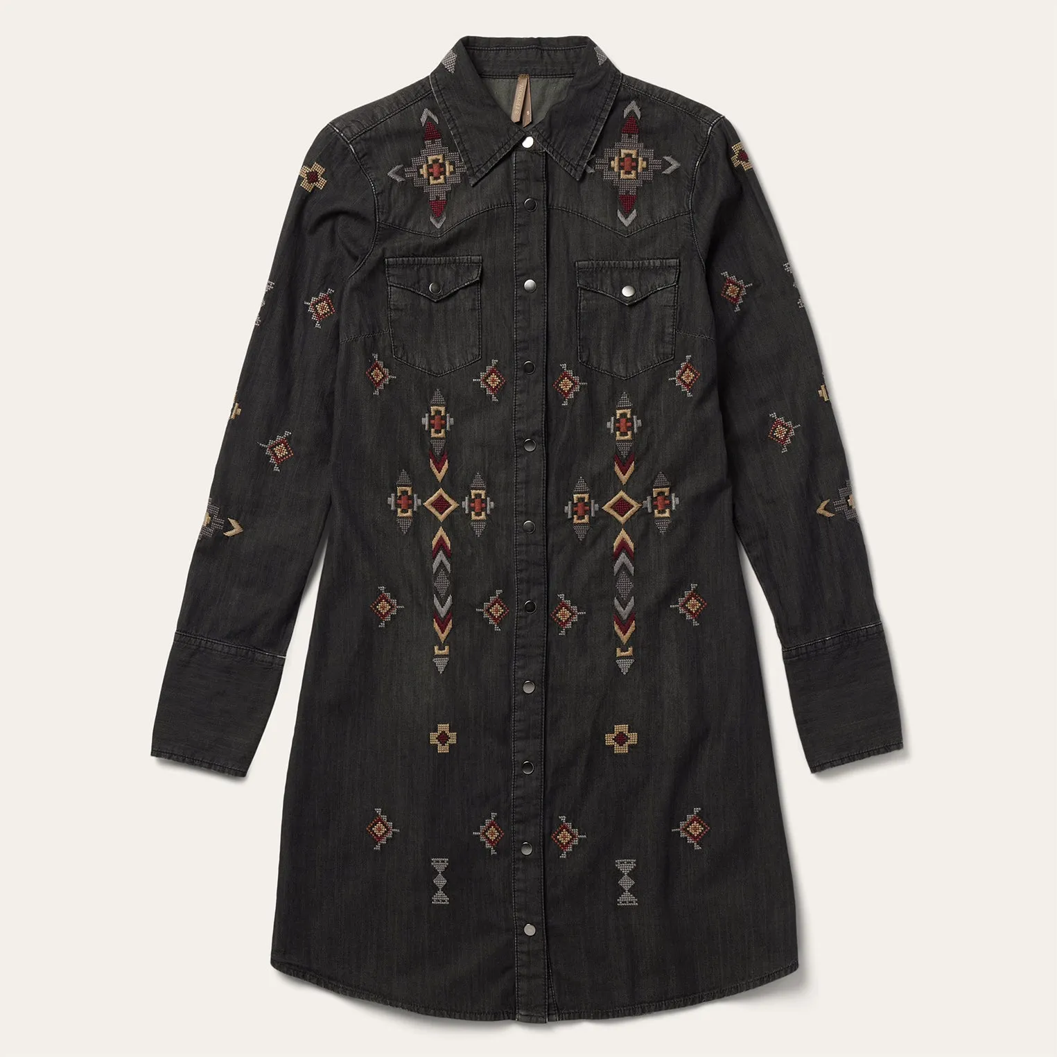 Embroidered Black Denim Shirt Dress -STETSON