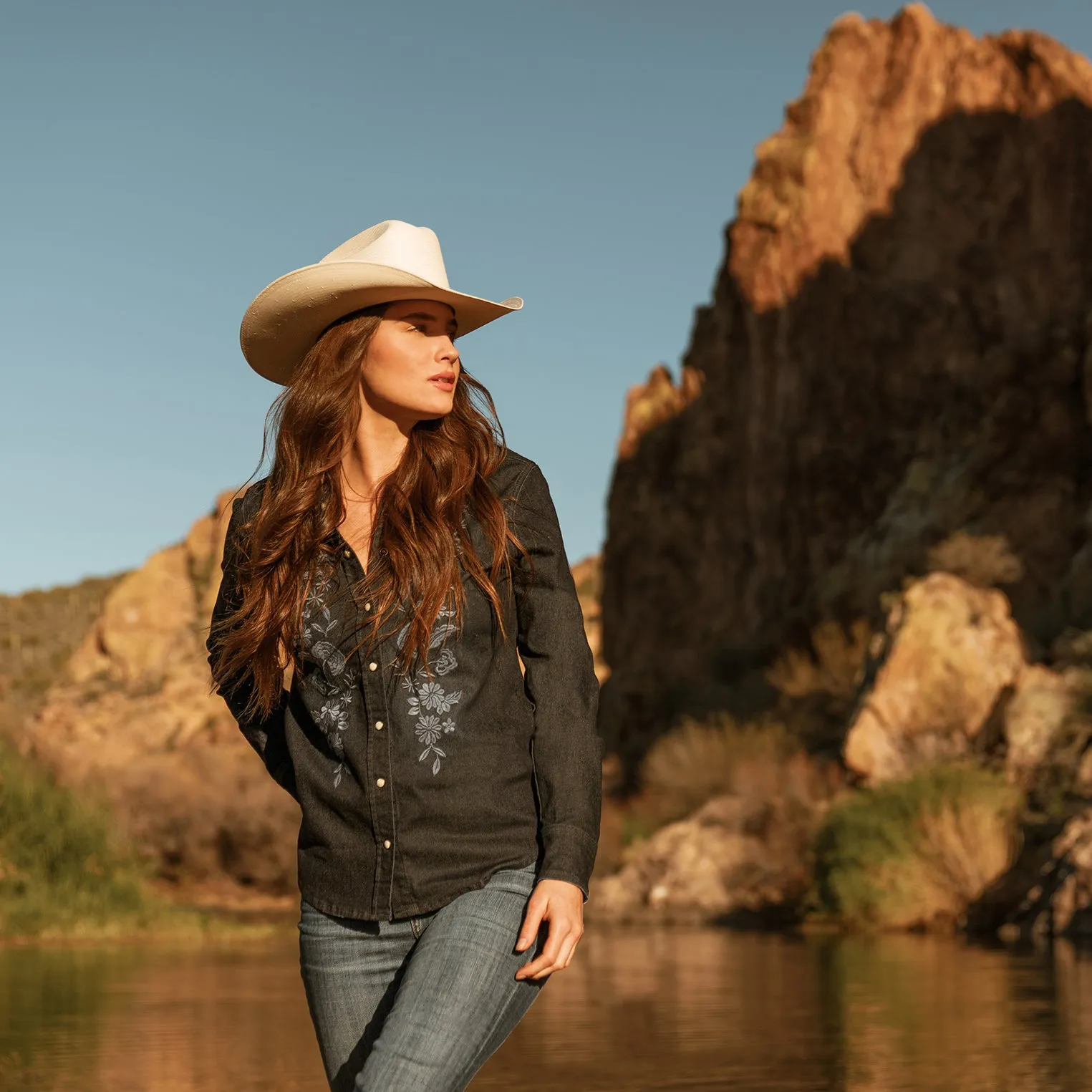 Embroidered Dark Denim Snap Front Shirt -STETSON