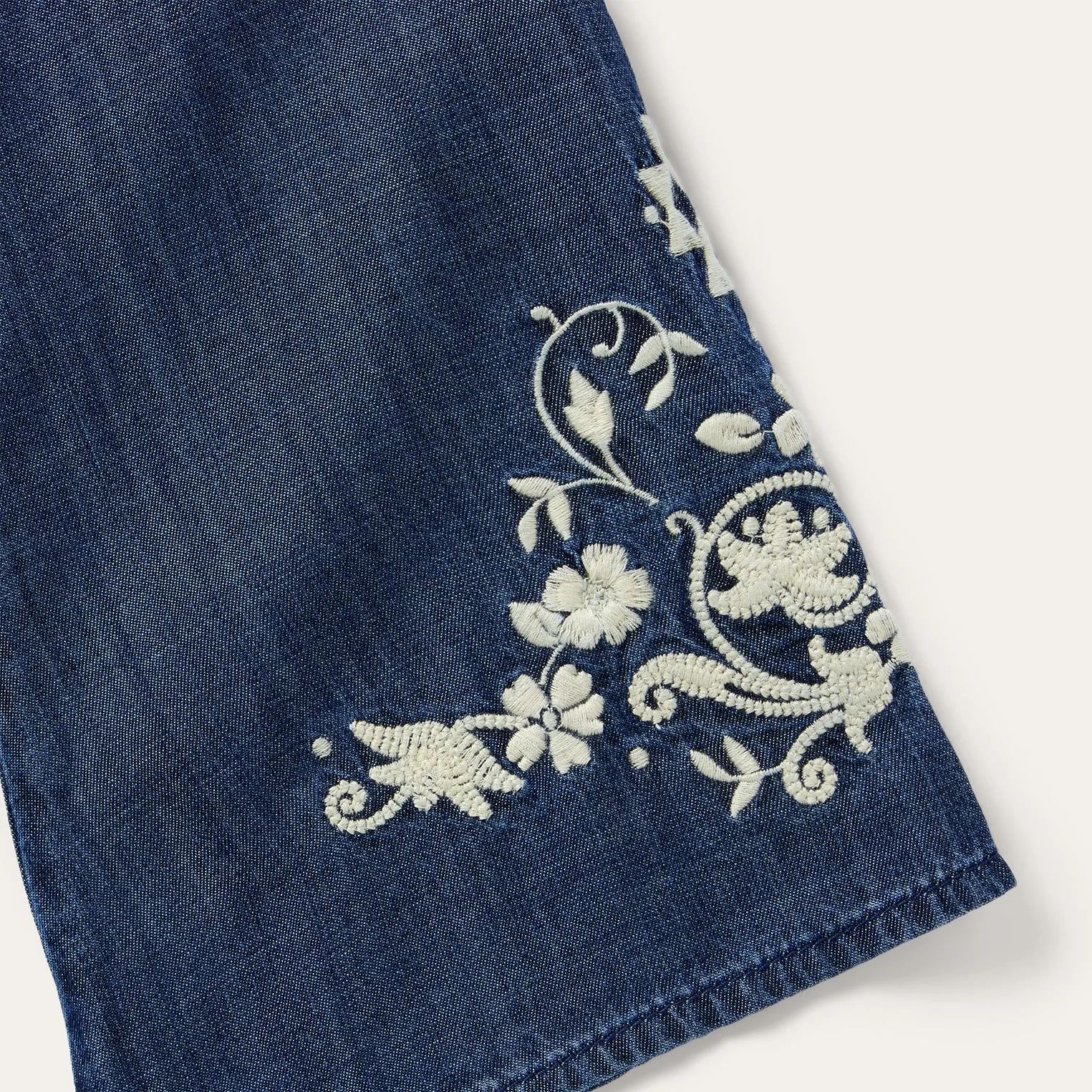 Embroidered Denim Peasant Blouse -STETSON