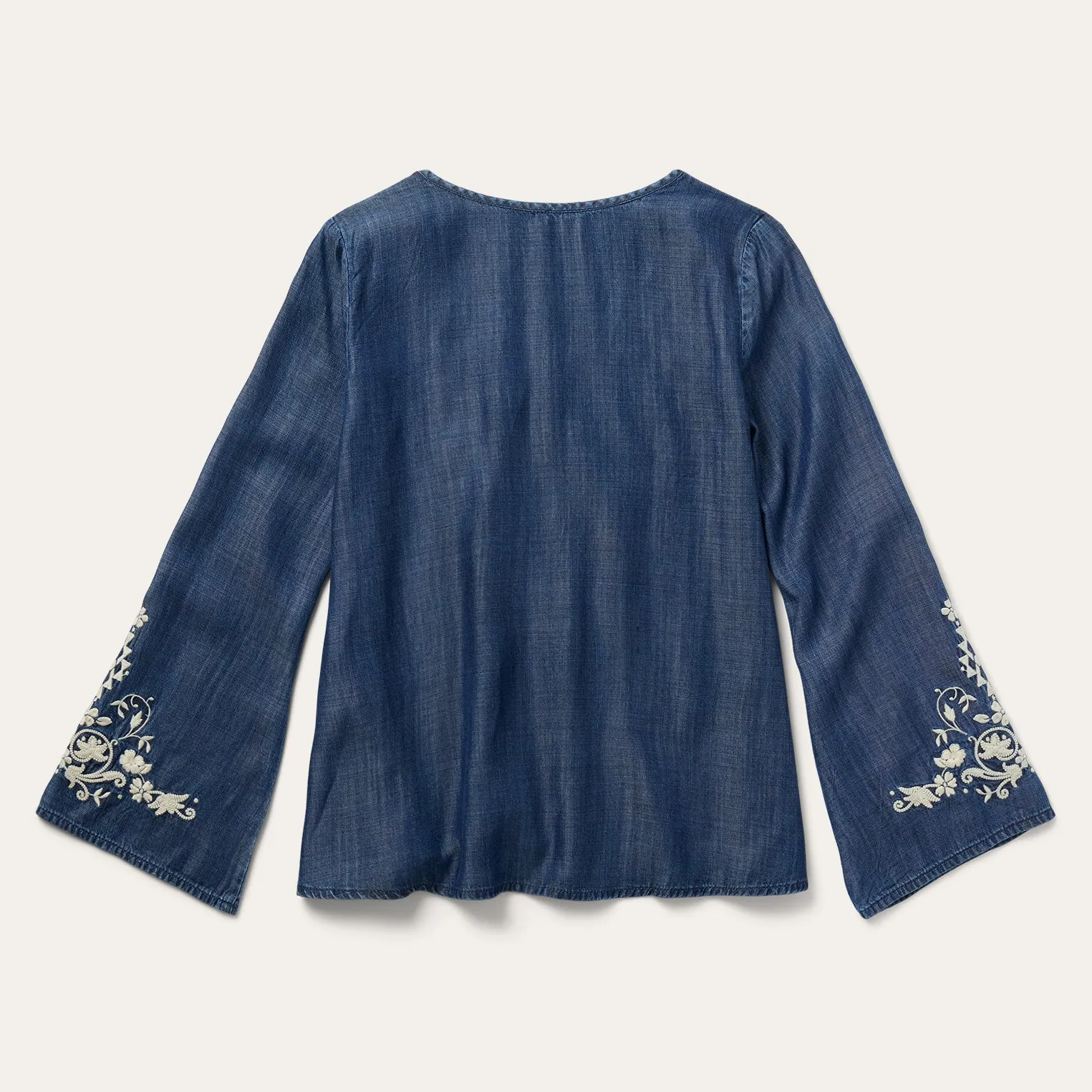 Embroidered Denim Peasant Blouse -STETSON