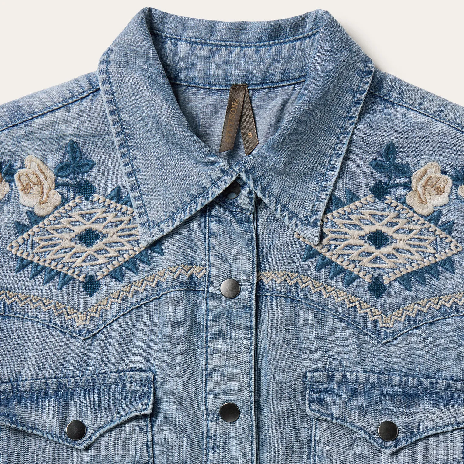 Embroidered Denim Twill Shirt Dress -STETSON
