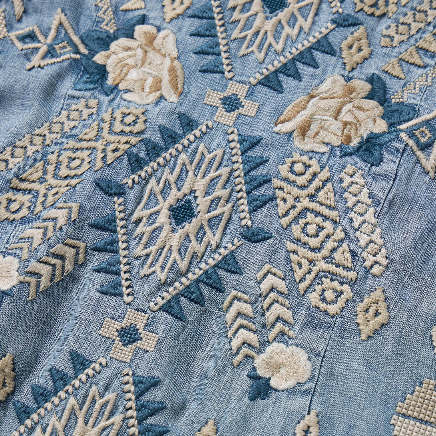 Embroidered Denim Twill Shirt Dress -STETSON