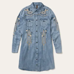 Embroidered Denim Twill Shirt Dress -STETSON