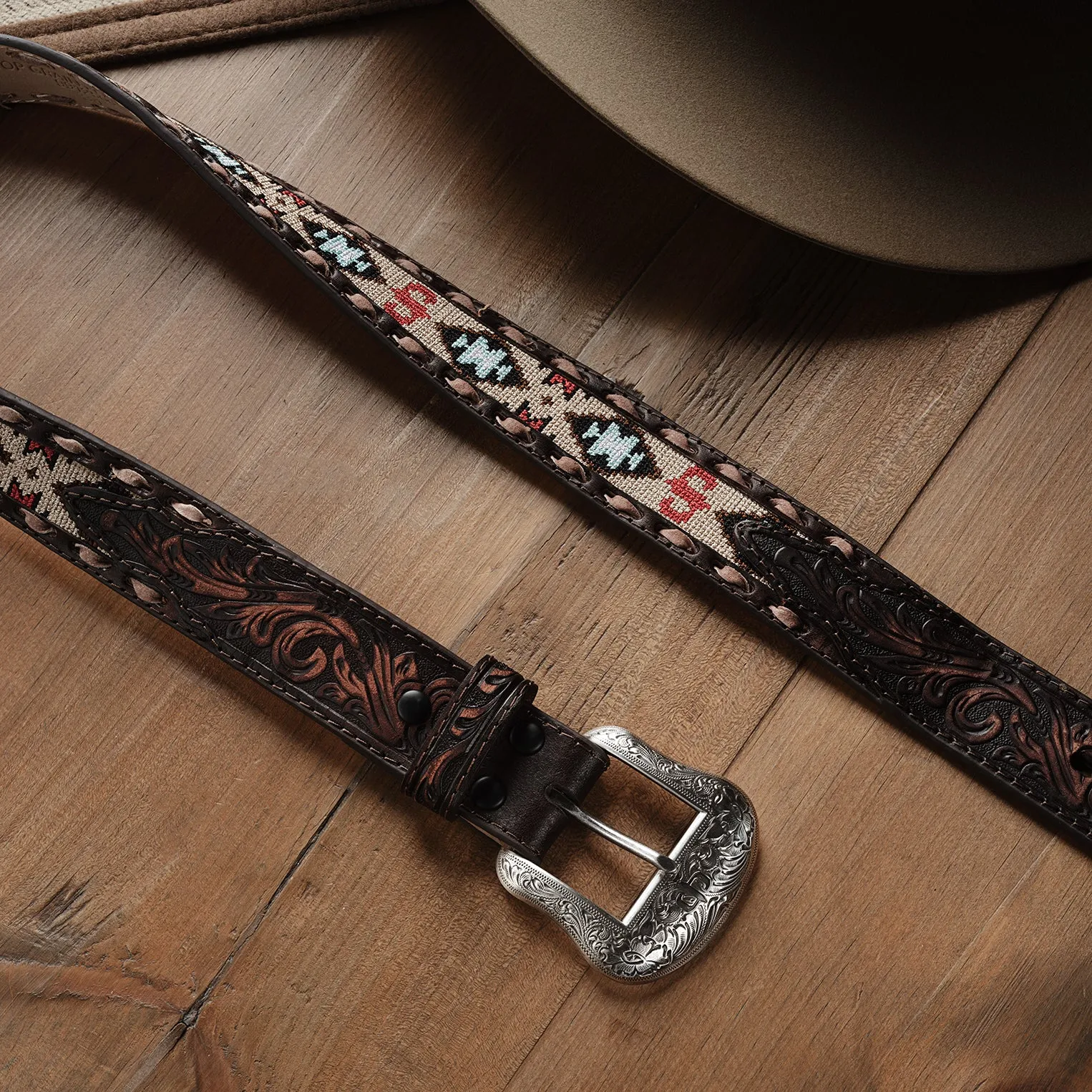 Embroidered Tooled Tab Belt -STETSON