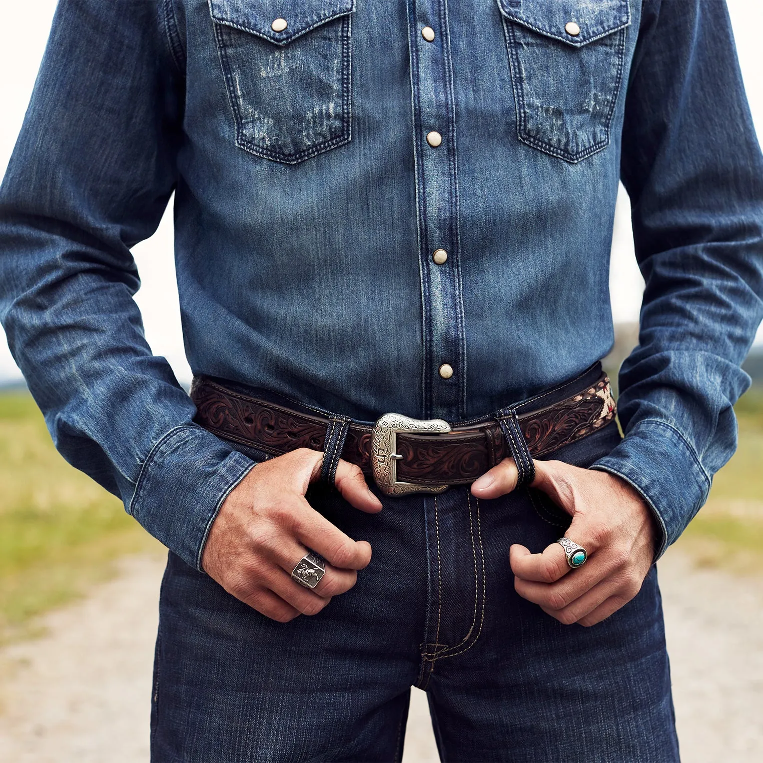 Embroidered Tooled Tab Belt -STETSON
