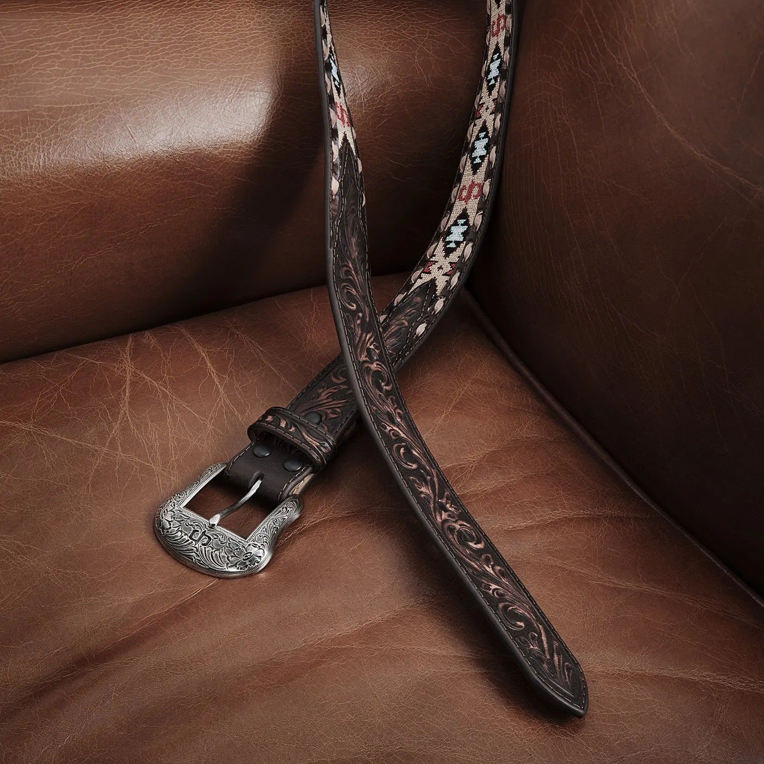 Embroidered Tooled Tab Belt -STETSON