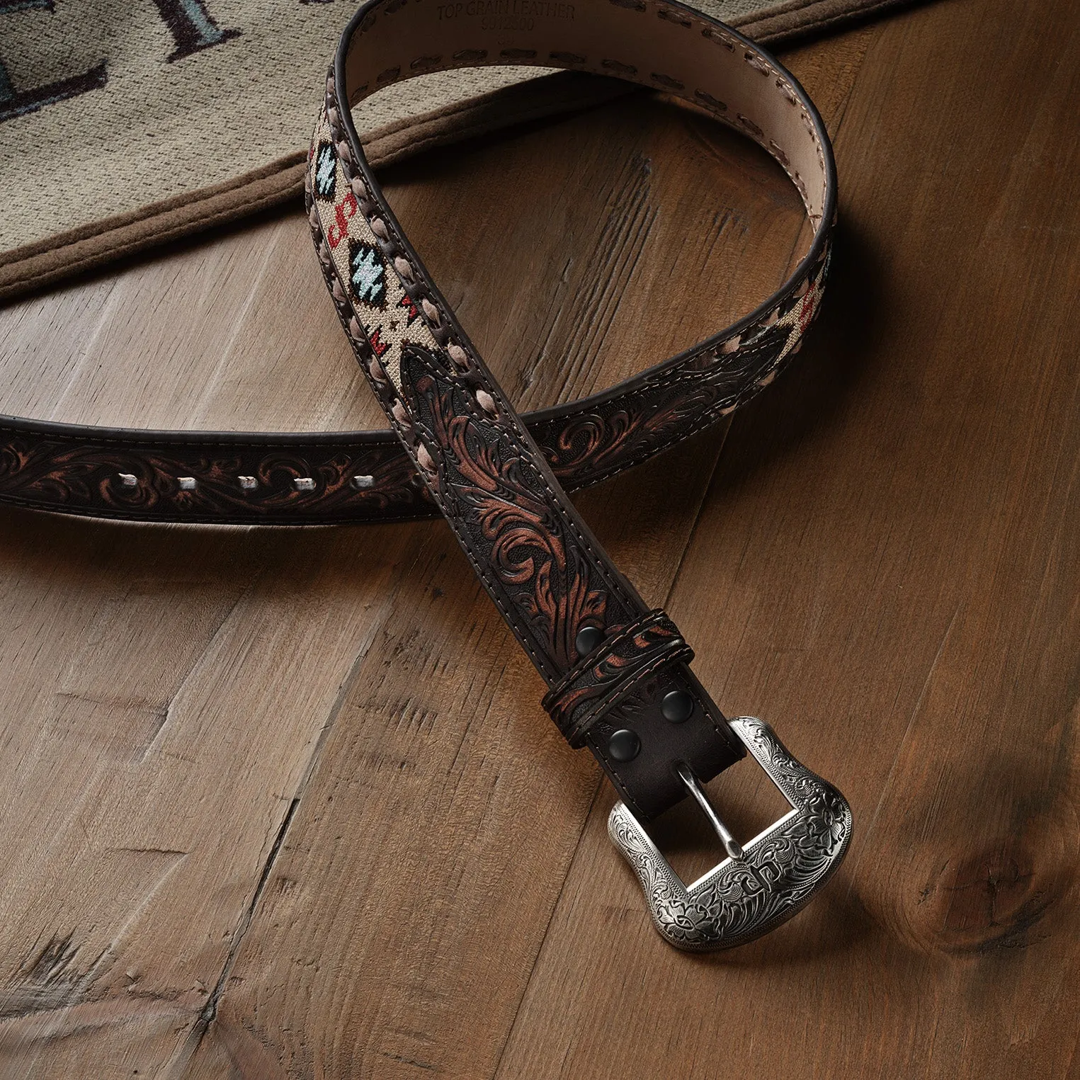Embroidered Tooled Tab Belt -STETSON