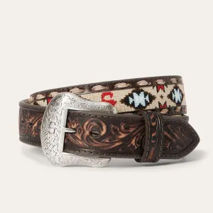Embroidered Tooled Tab Belt -STETSON