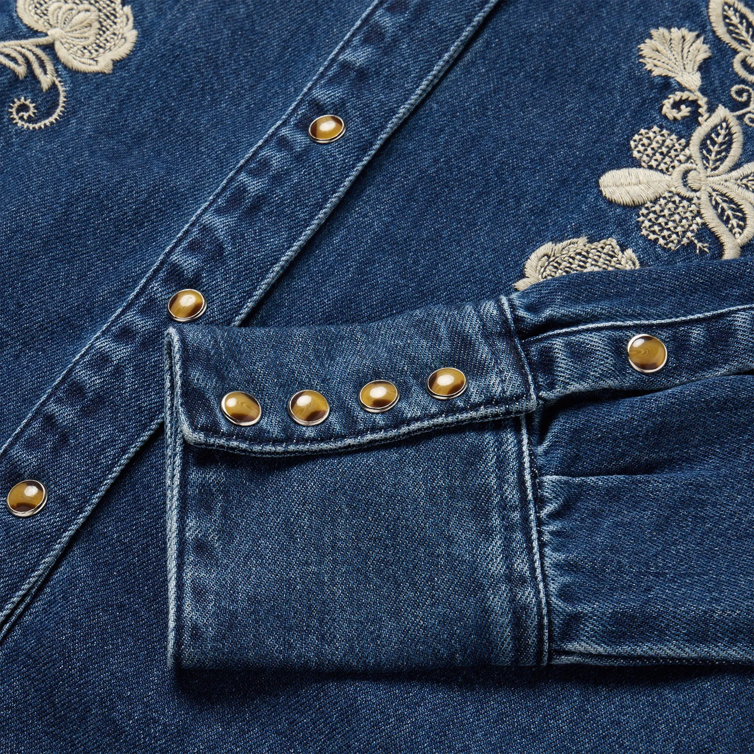 Floral Embroidered Dark Denim Shirt -STETSON