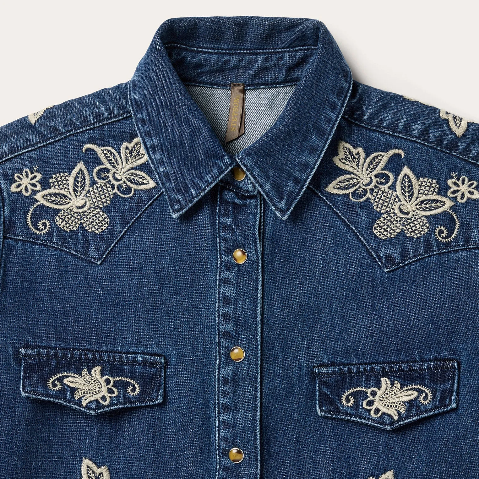 Floral Embroidered Dark Denim Shirt -STETSON