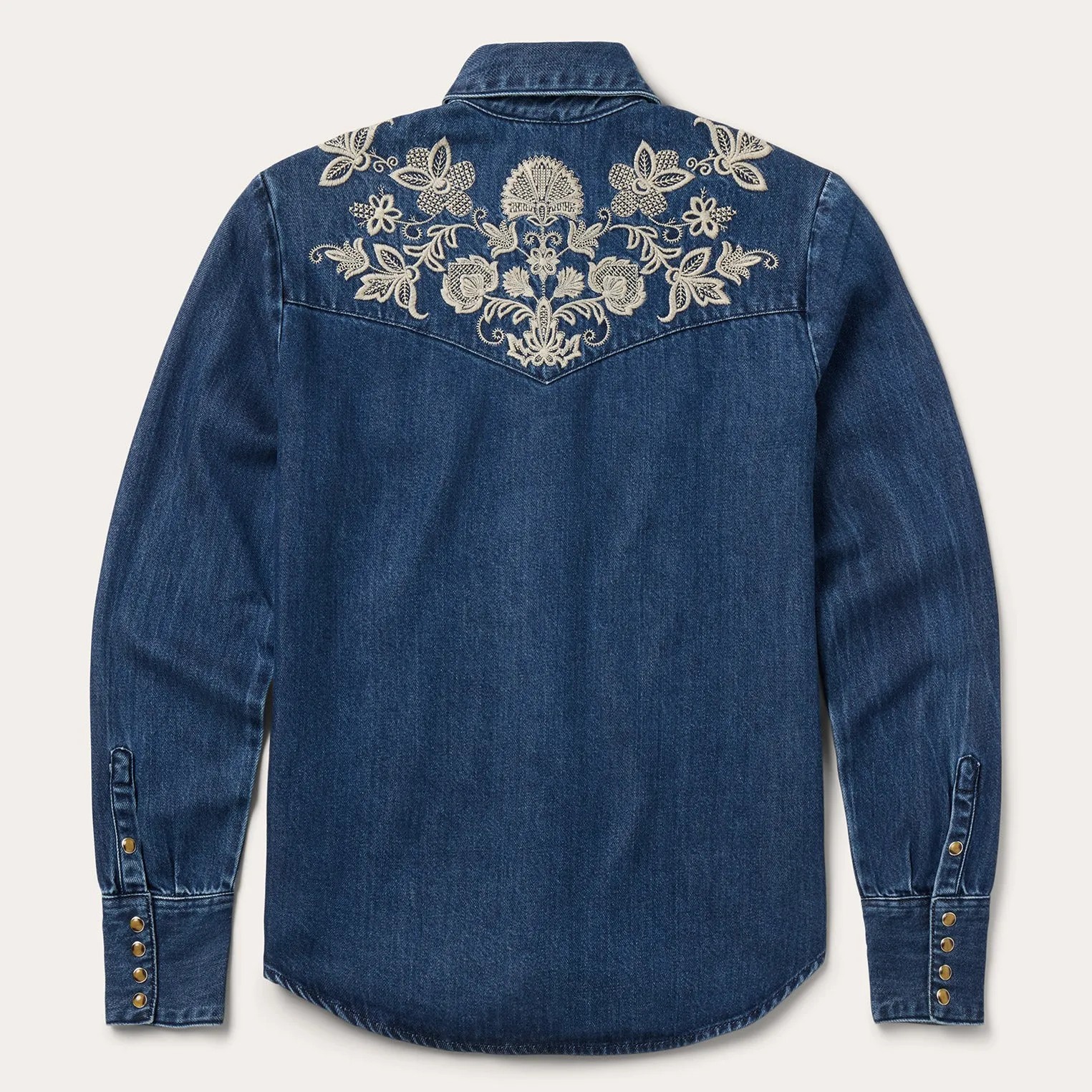 Floral Embroidered Dark Denim Shirt -STETSON