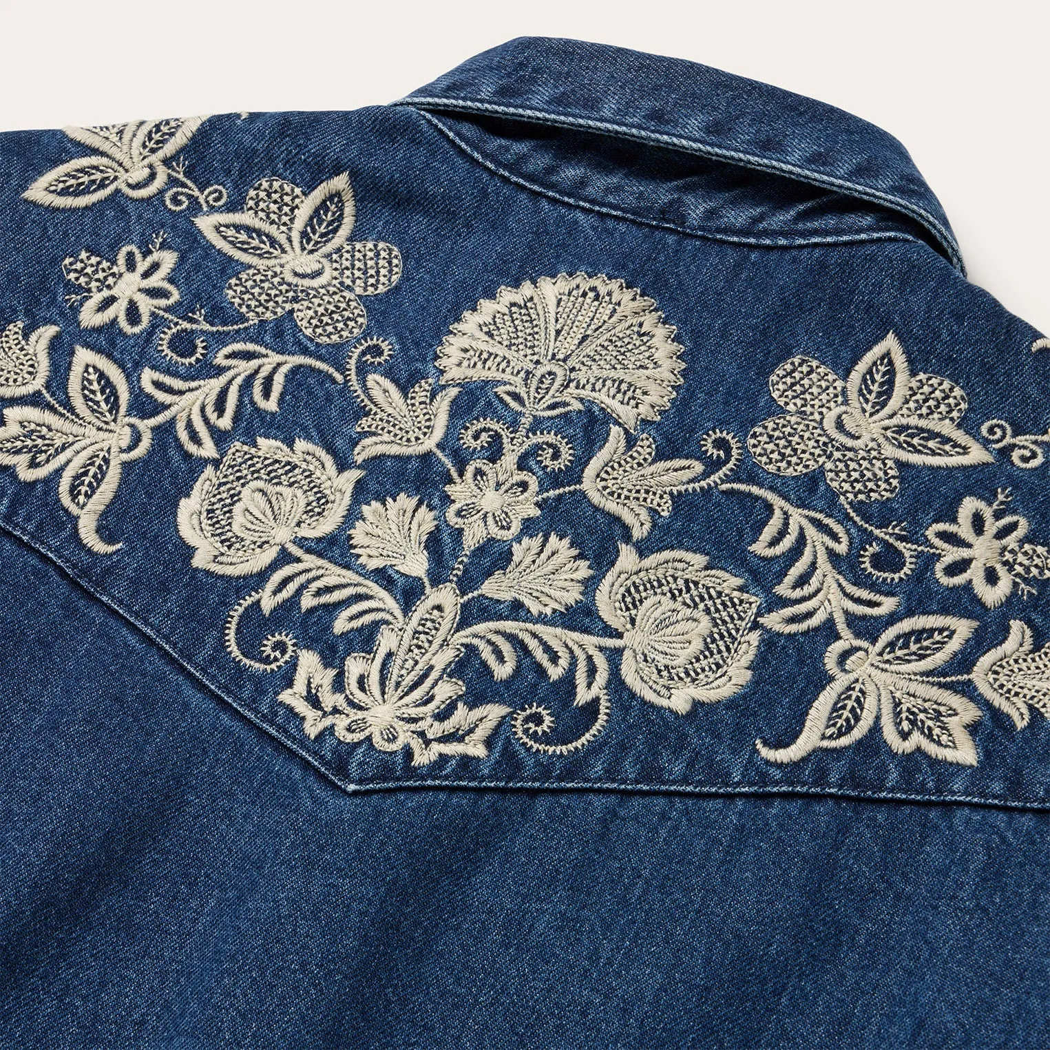 Floral Embroidered Dark Denim Shirt -STETSON