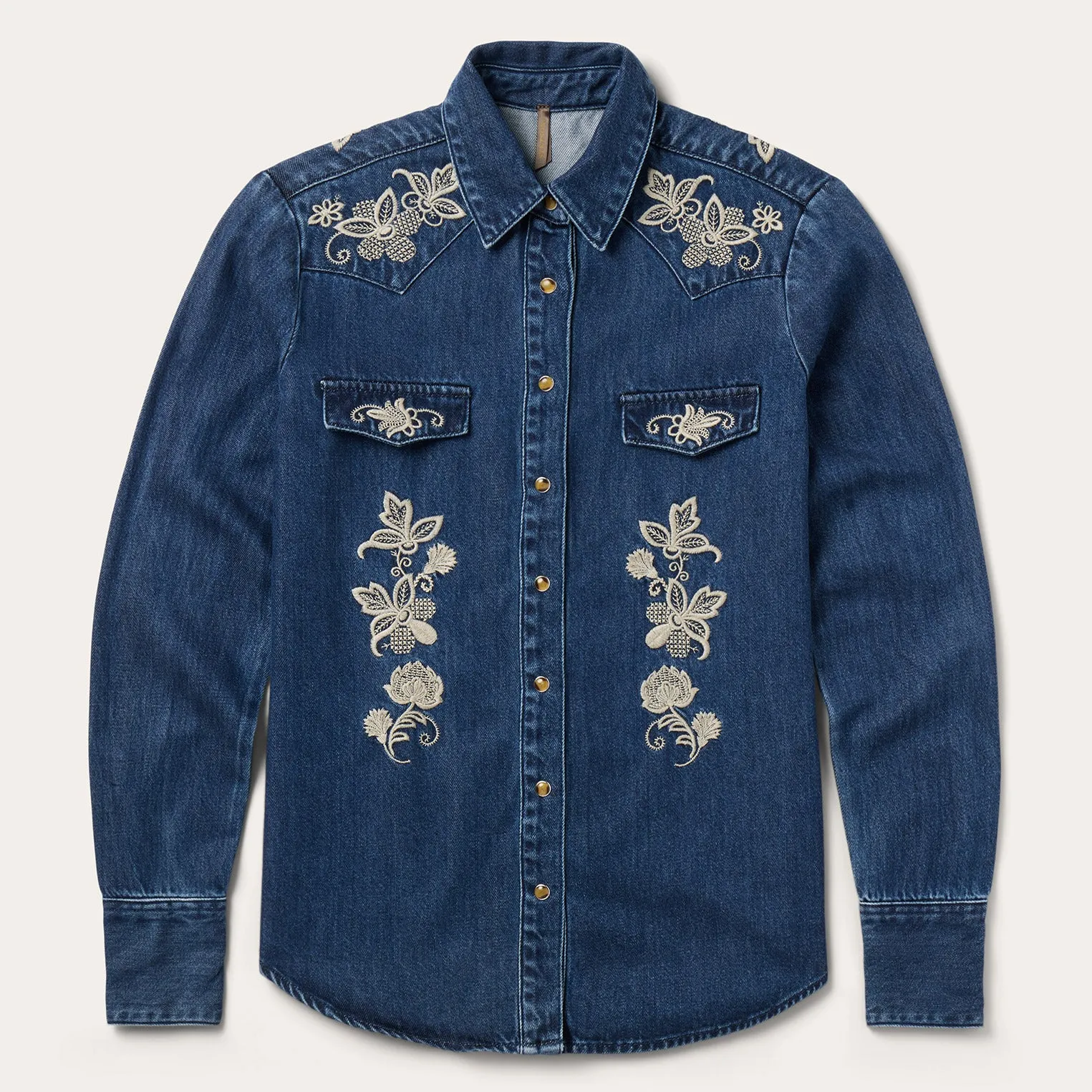 Floral Embroidered Dark Denim Shirt -STETSON