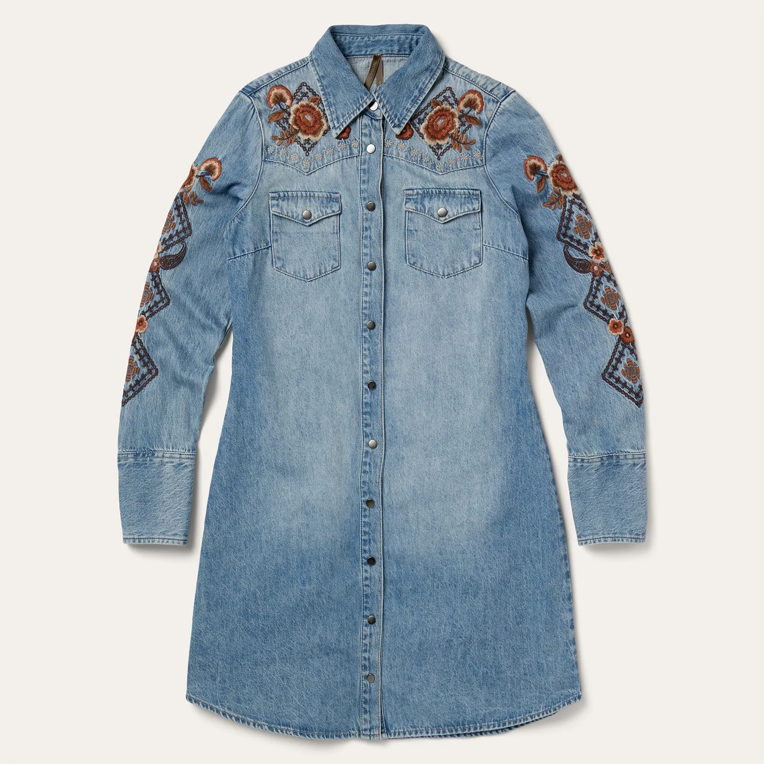 Floral Embroidered Denim Shirt Dress -STETSON