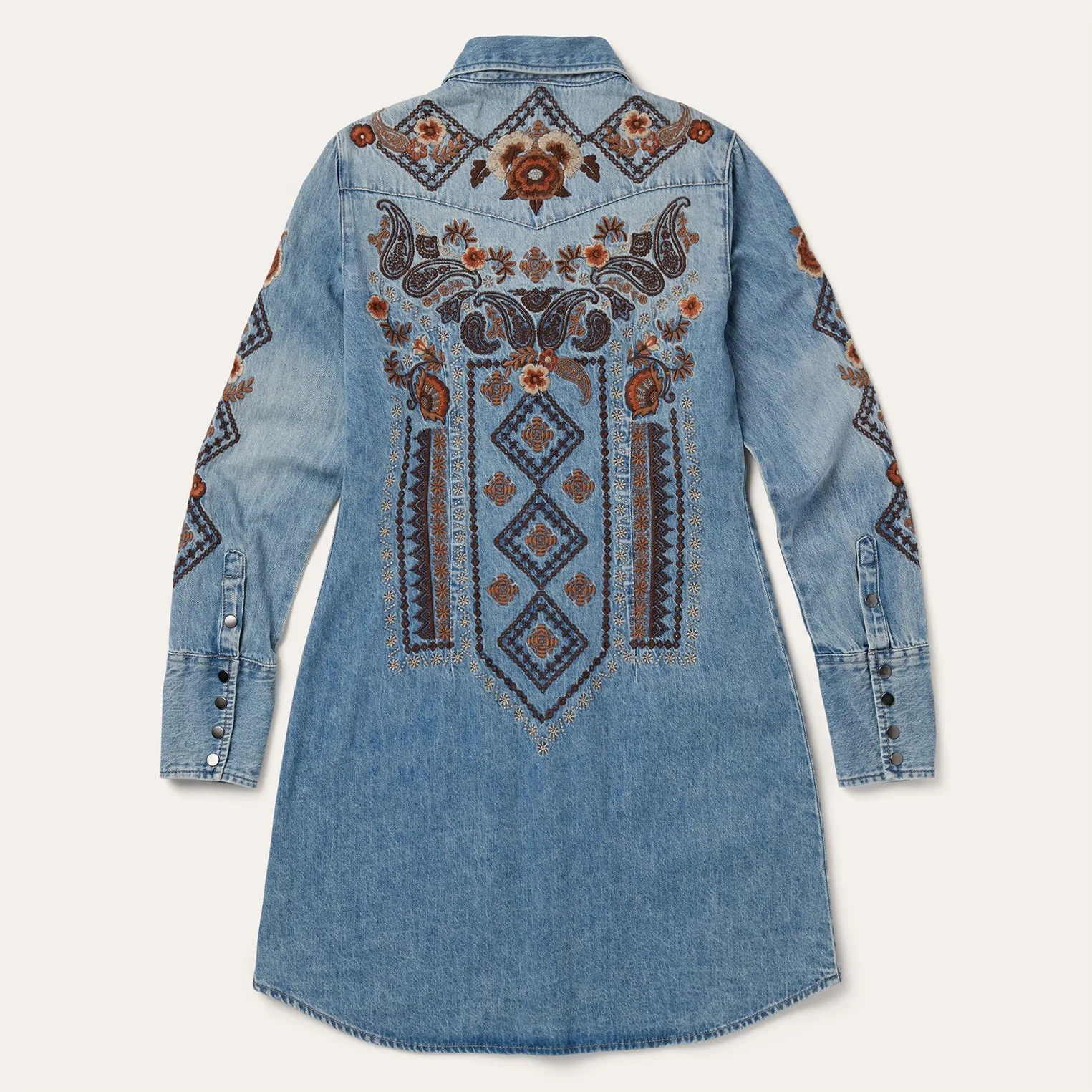 Floral Embroidered Denim Shirt Dress -STETSON