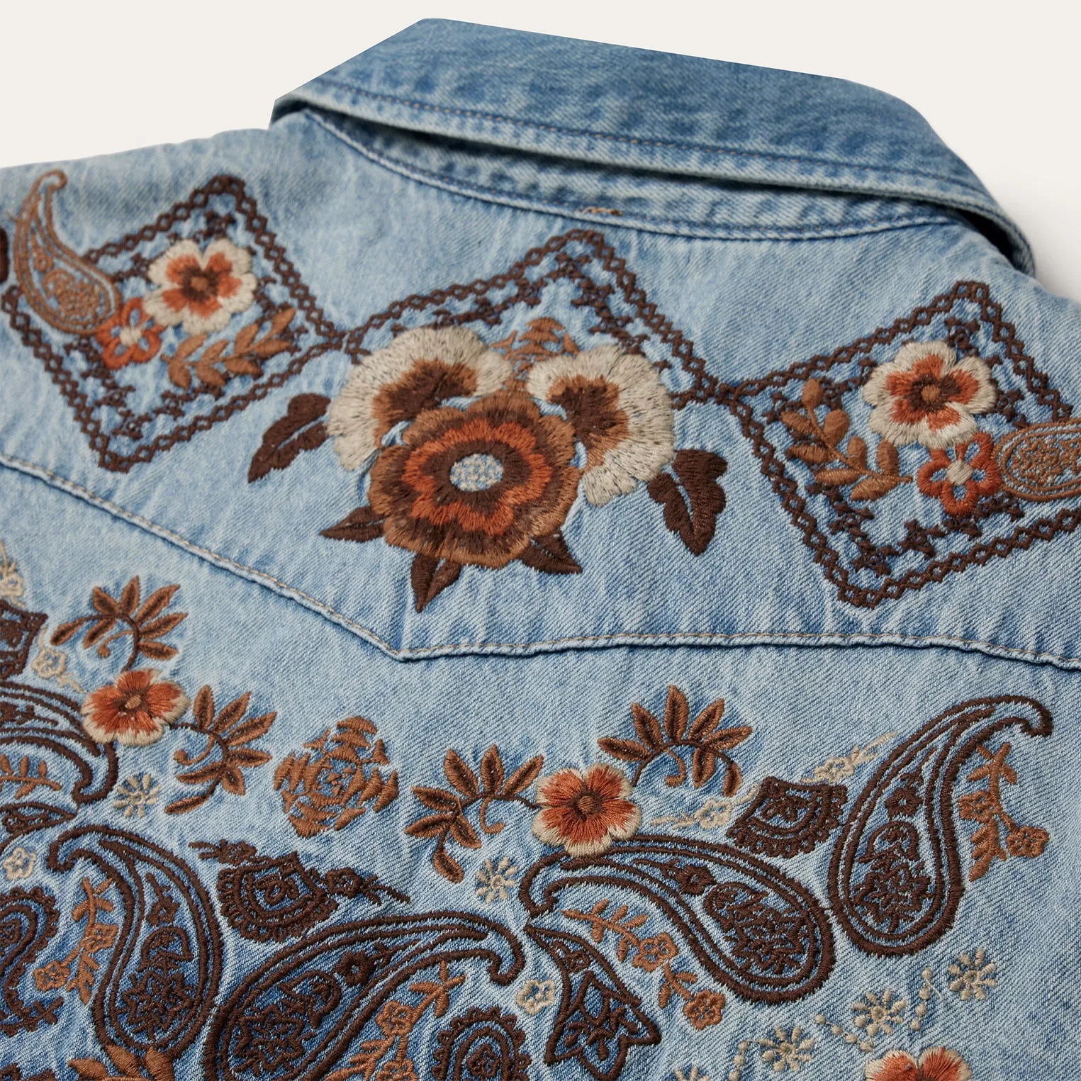 Floral Embroidered Denim Shirt Dress -STETSON